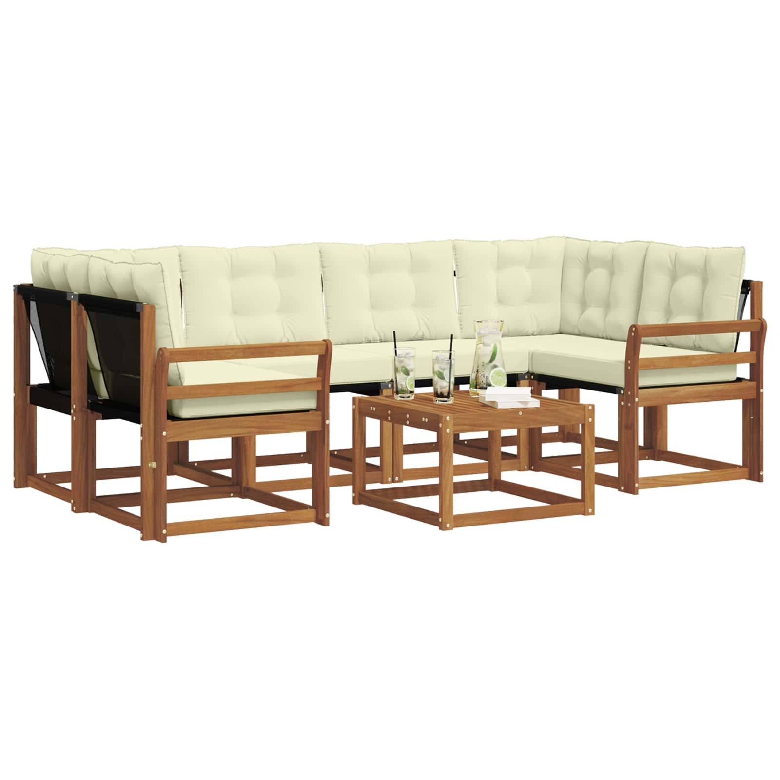 Outdoor-Sofagarnitur mit Kissen 7 pcs Natur und Creme