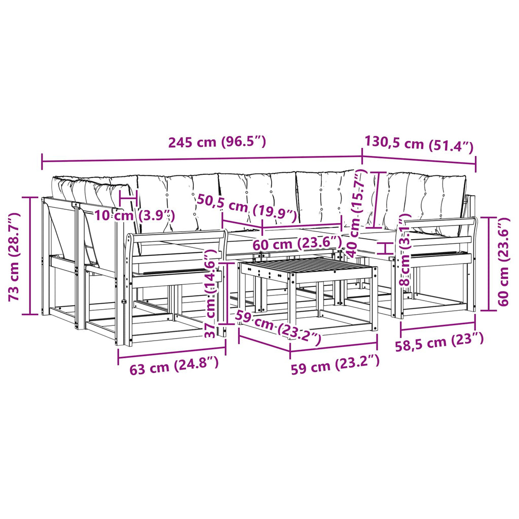Outdoor-Sofagarnitur mit Kissen 7 pcs Natürlich und Hellgrau