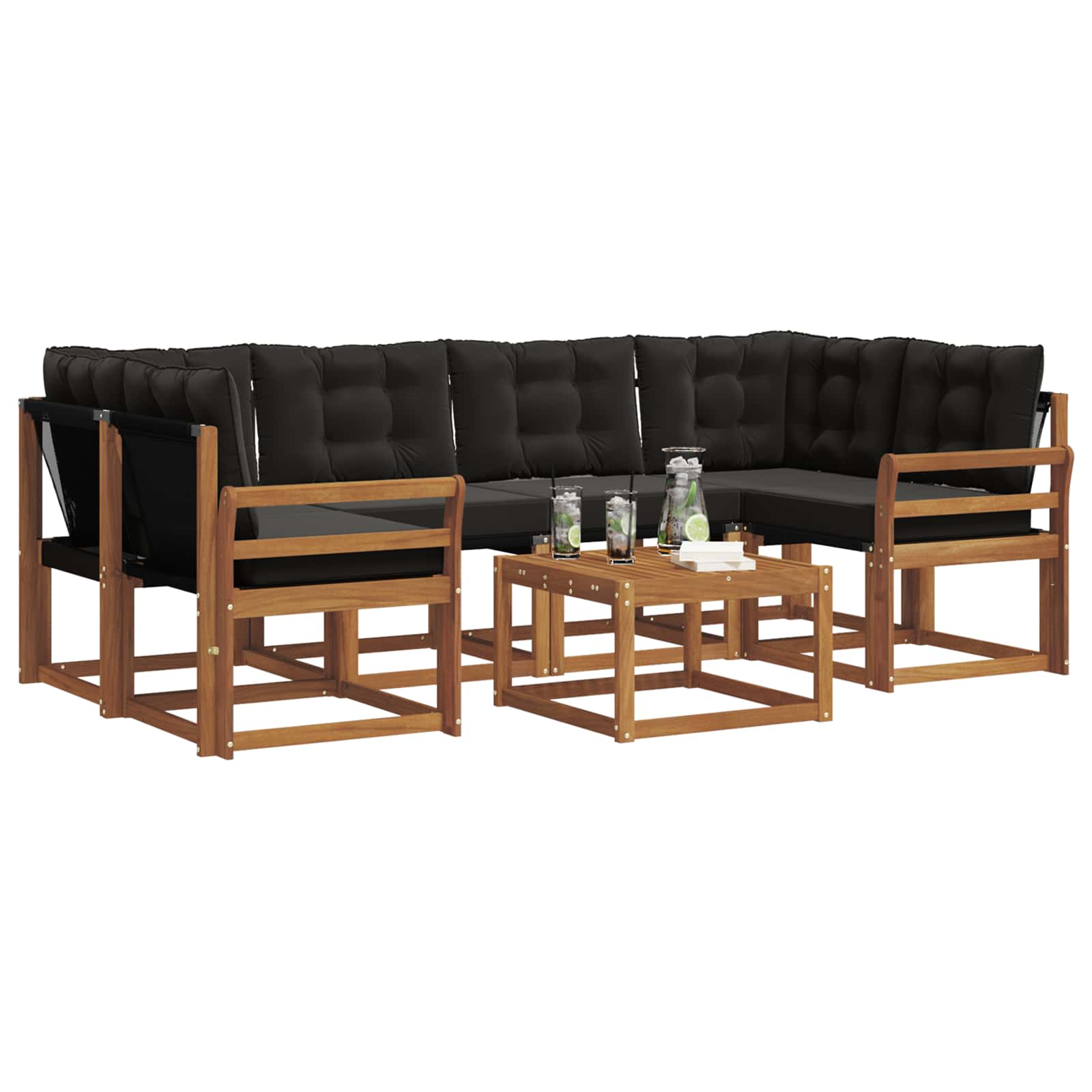 Outdoor-Sofagarnitur mit Kissen 7 pcs Natürlich und Schwarz