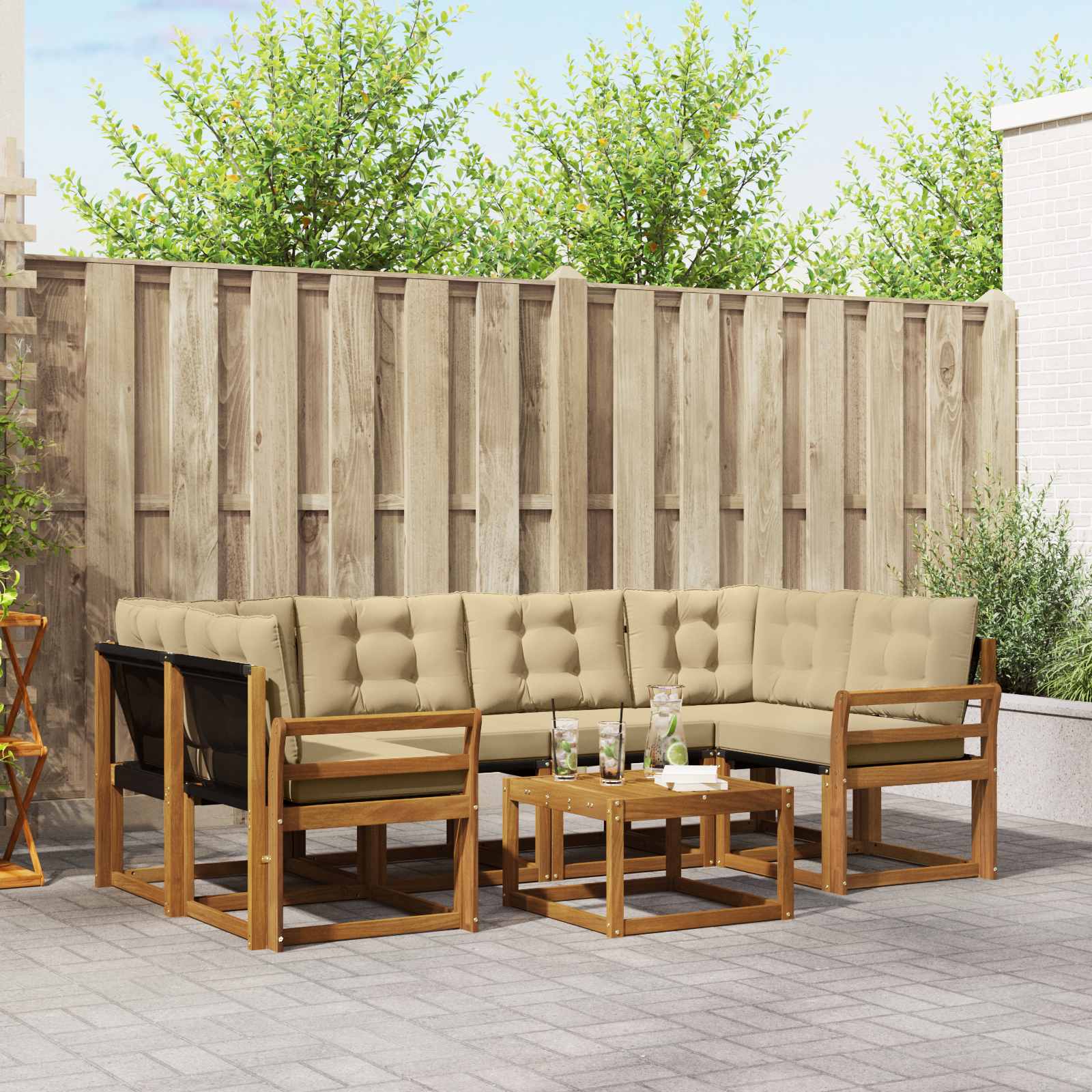 Outdoor-Sofagarnitur mit Kissen 7 pcs Natur und Beige