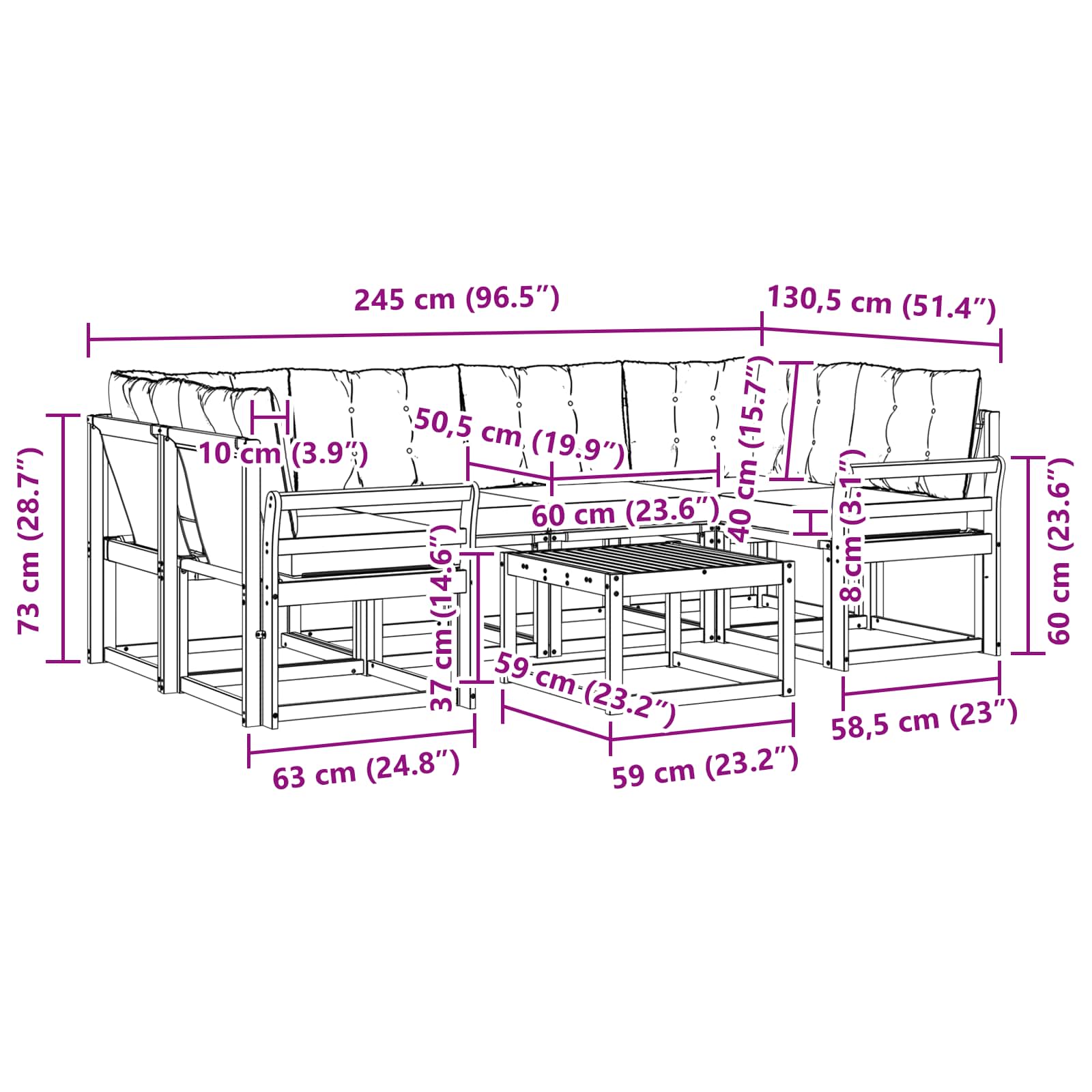 Outdoor-Sofagarnitur mit Kissen 7 pcs Natur und Beige
