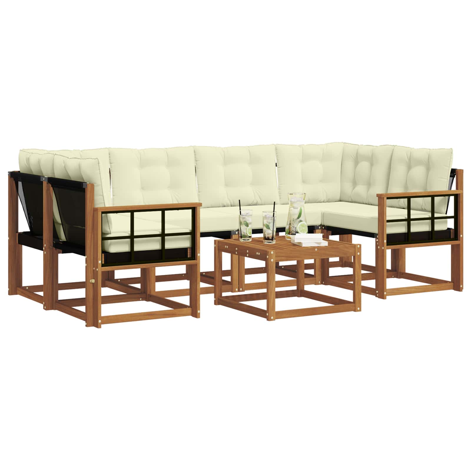 Outdoor-Sofagarnitur mit Kissen 7 pcs Natur und Creme