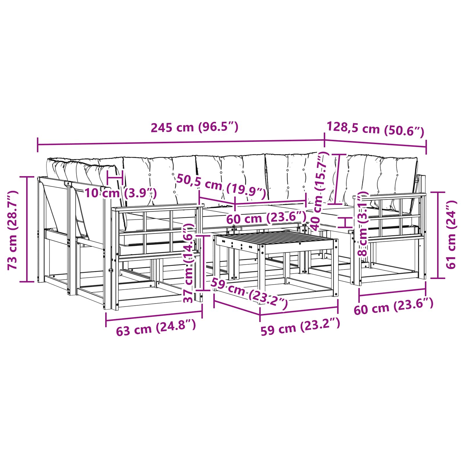 Outdoor-Sofagarnitur mit Kissen 7 pcs Natürlich und Hellgrau