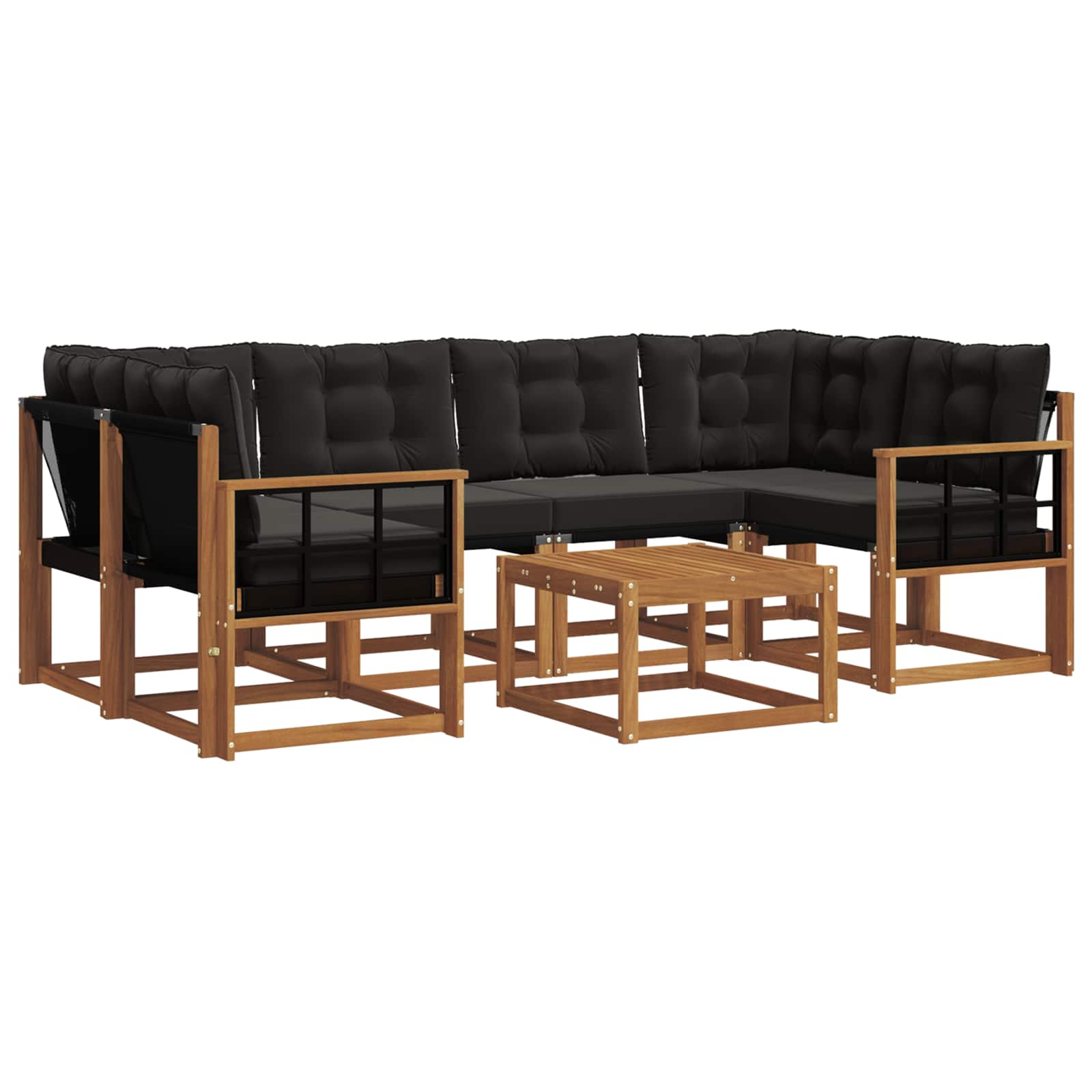 Outdoor-Sofagarnitur mit Kissen 7 pcs Natürlich und Schwarz