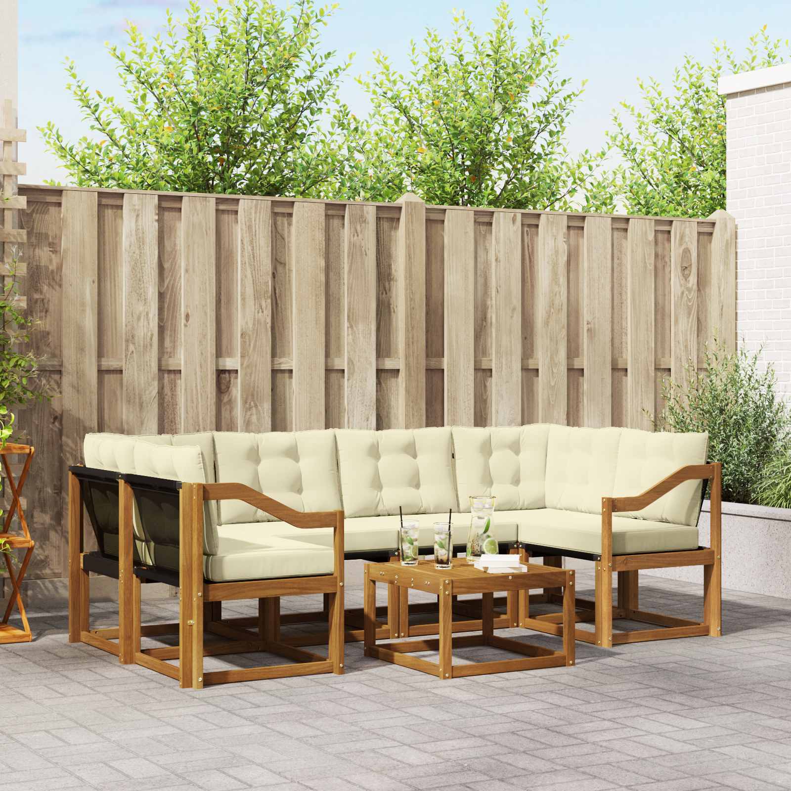 Outdoor-Sofagarnitur mit Kissen 7 pcs Natur und Creme