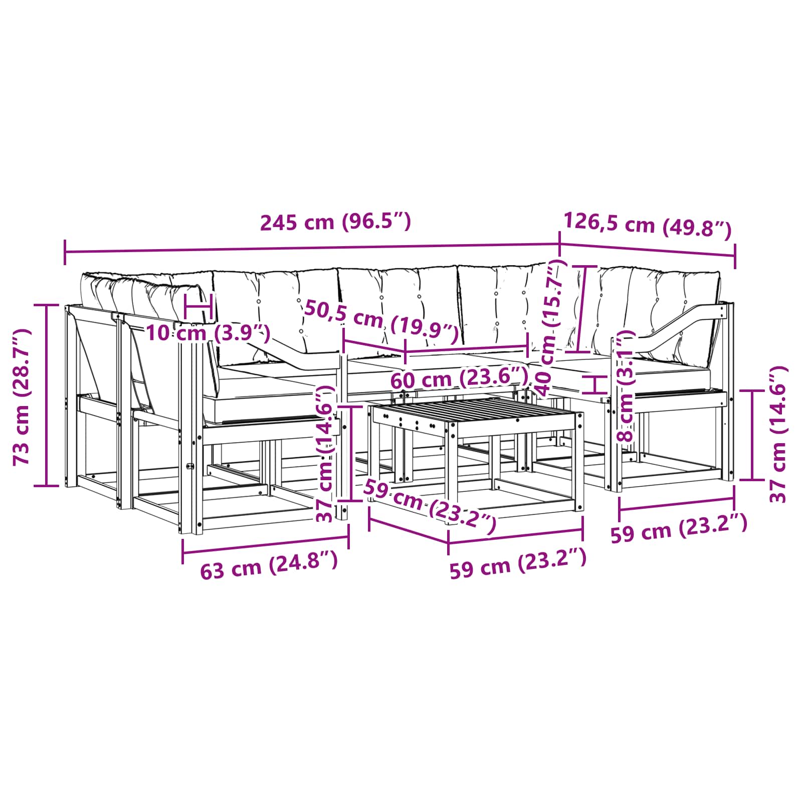 Outdoor-Sofagarnitur mit Kissen 7 pcs Natürlich und Schwarz