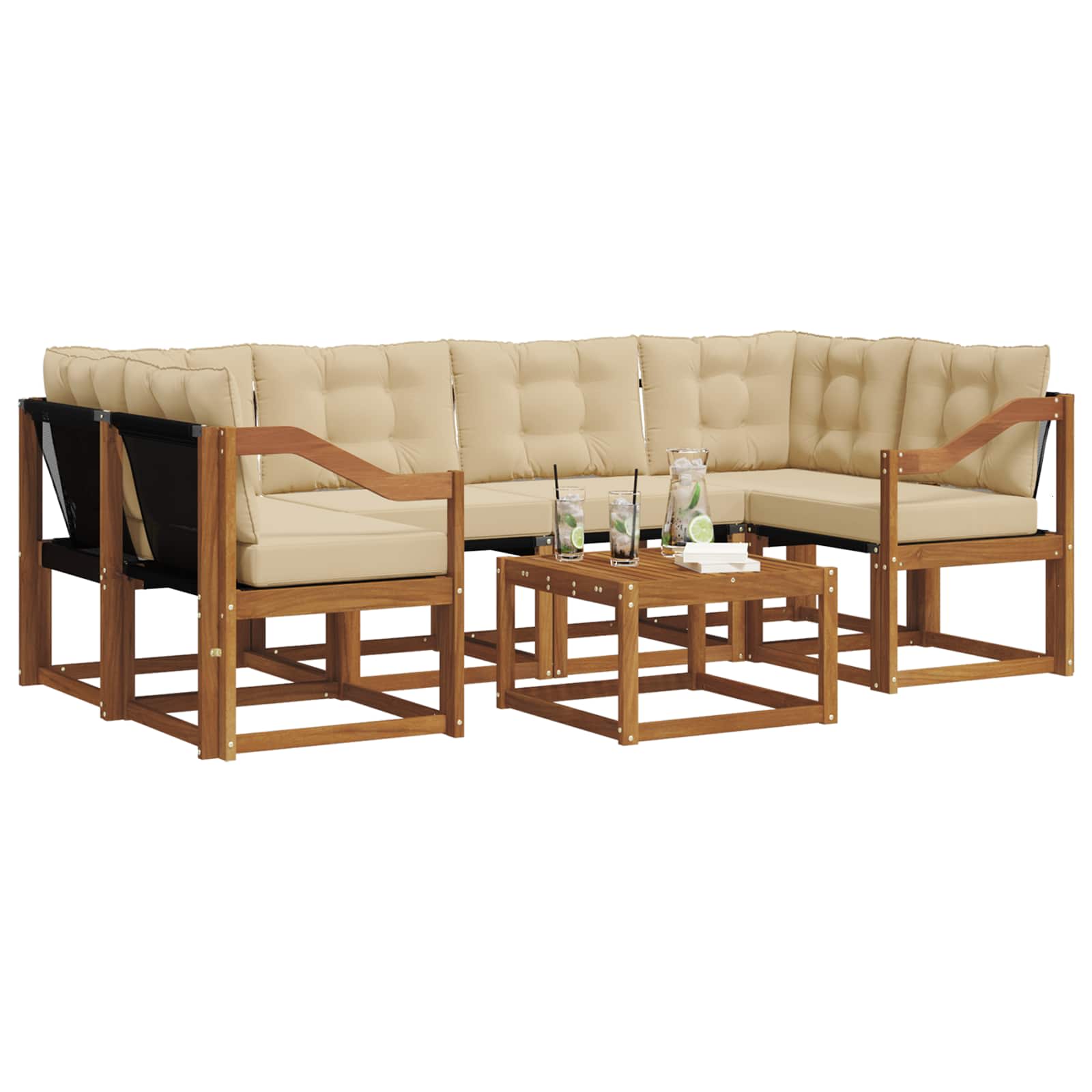 Outdoor-Sofagarnitur mit Kissen 7 pcs Natur und Beige