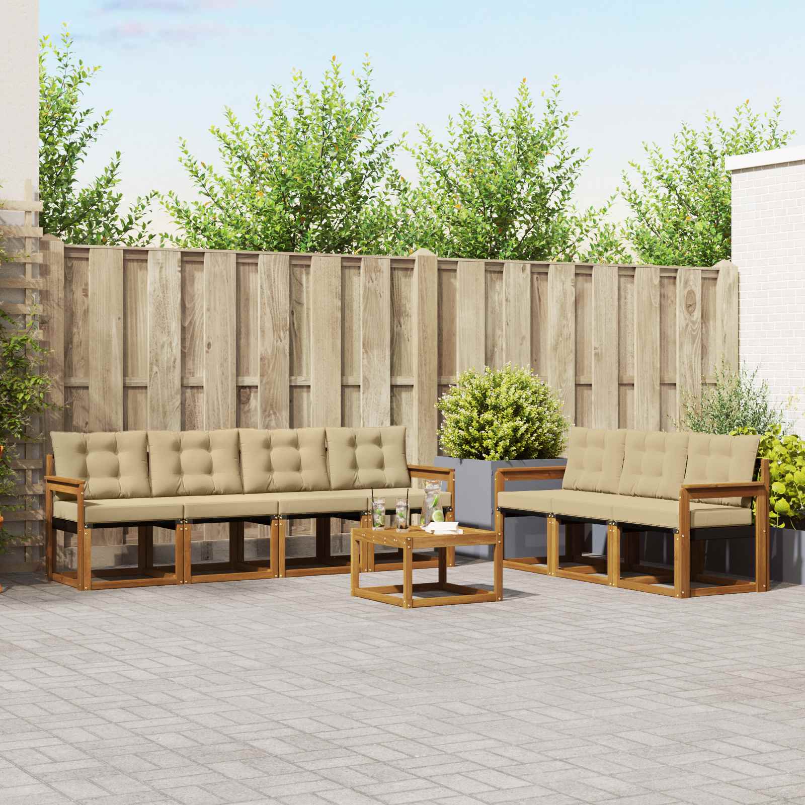 Outdoor-Sofagarnitur mit Kissen 8 pcs Natur und Beige