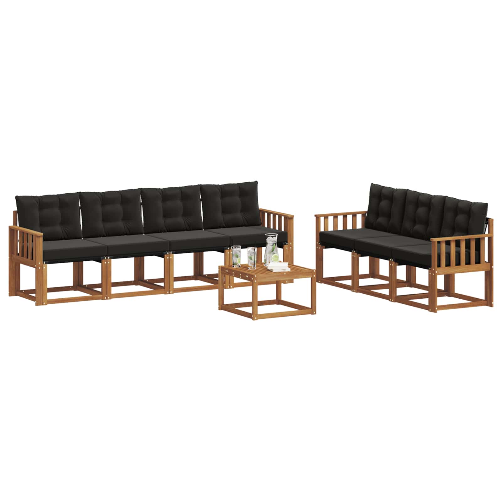 Outdoor-Sofagarnitur mit Kissen 8 pcs Natürlich und Schwarz