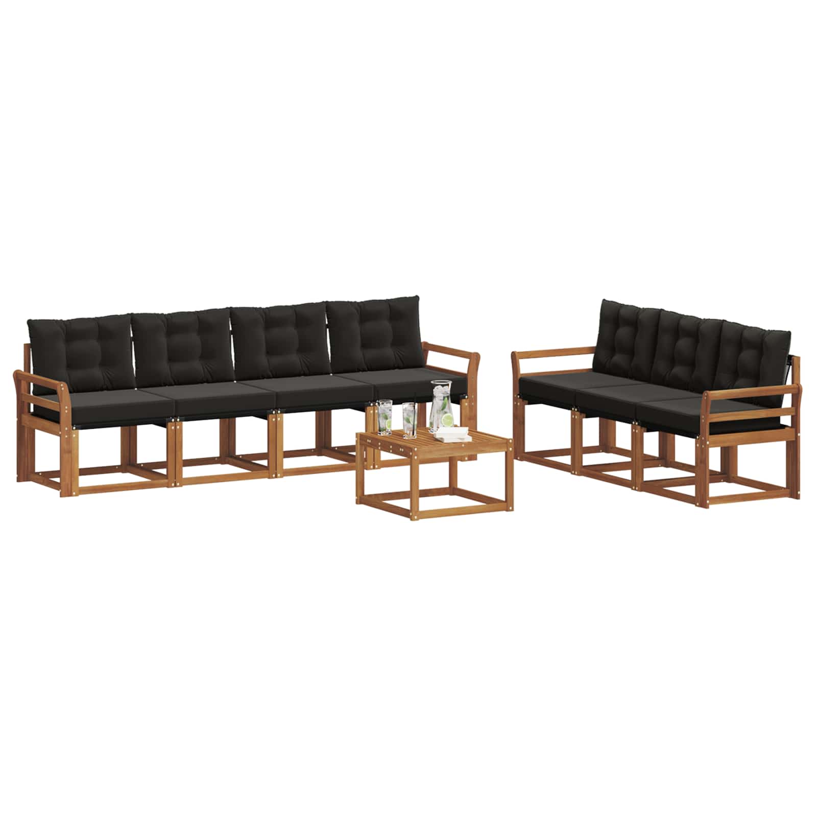 Outdoor-Sofagarnitur mit Kissen 8 pcs Natürlich und Schwarz