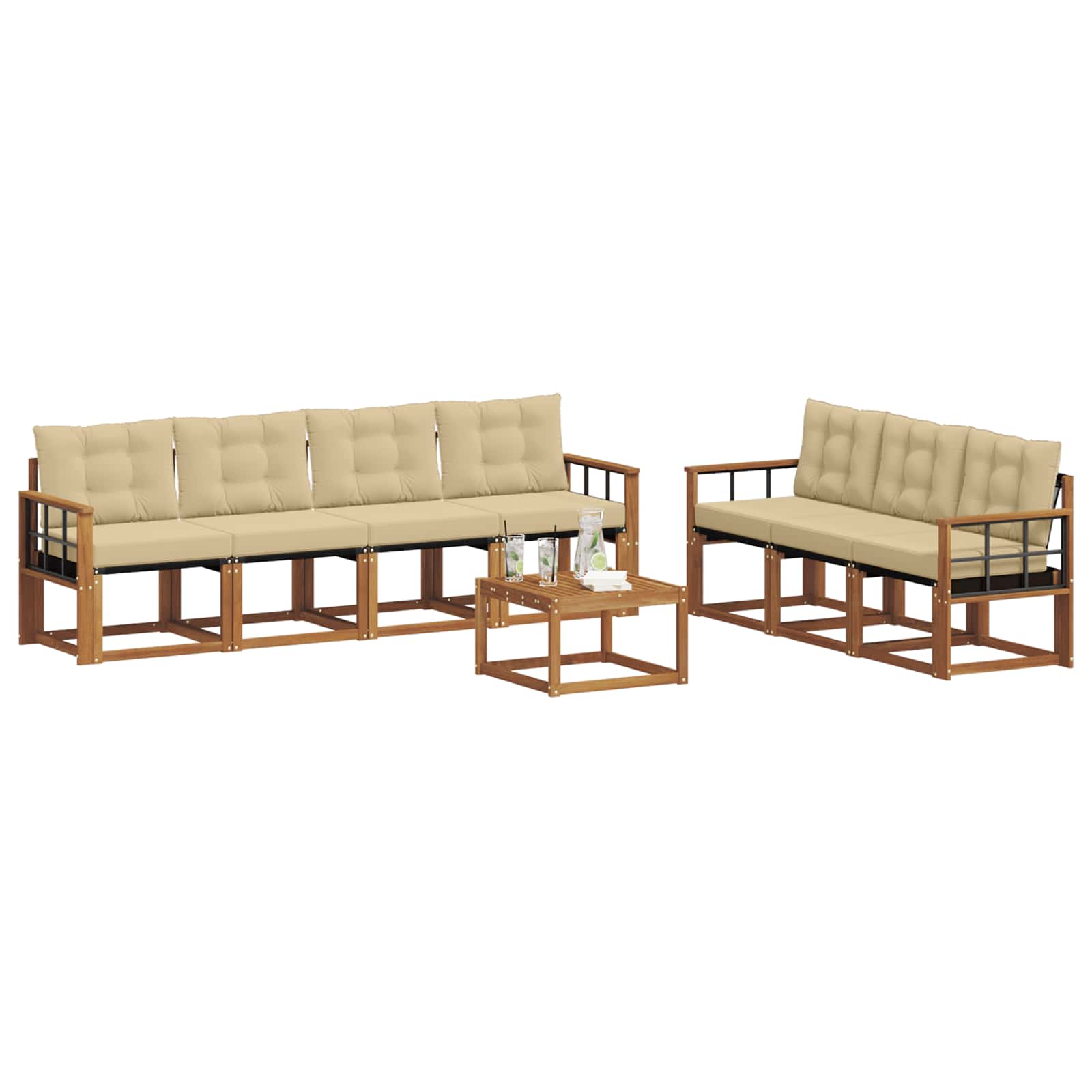 Outdoor-Sofagarnitur mit Kissen 8 pcs Natur und Beige