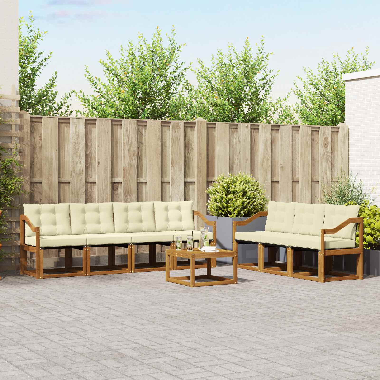 Outdoor-Sofagarnitur mit Kissen 8 pcs Natur und Creme