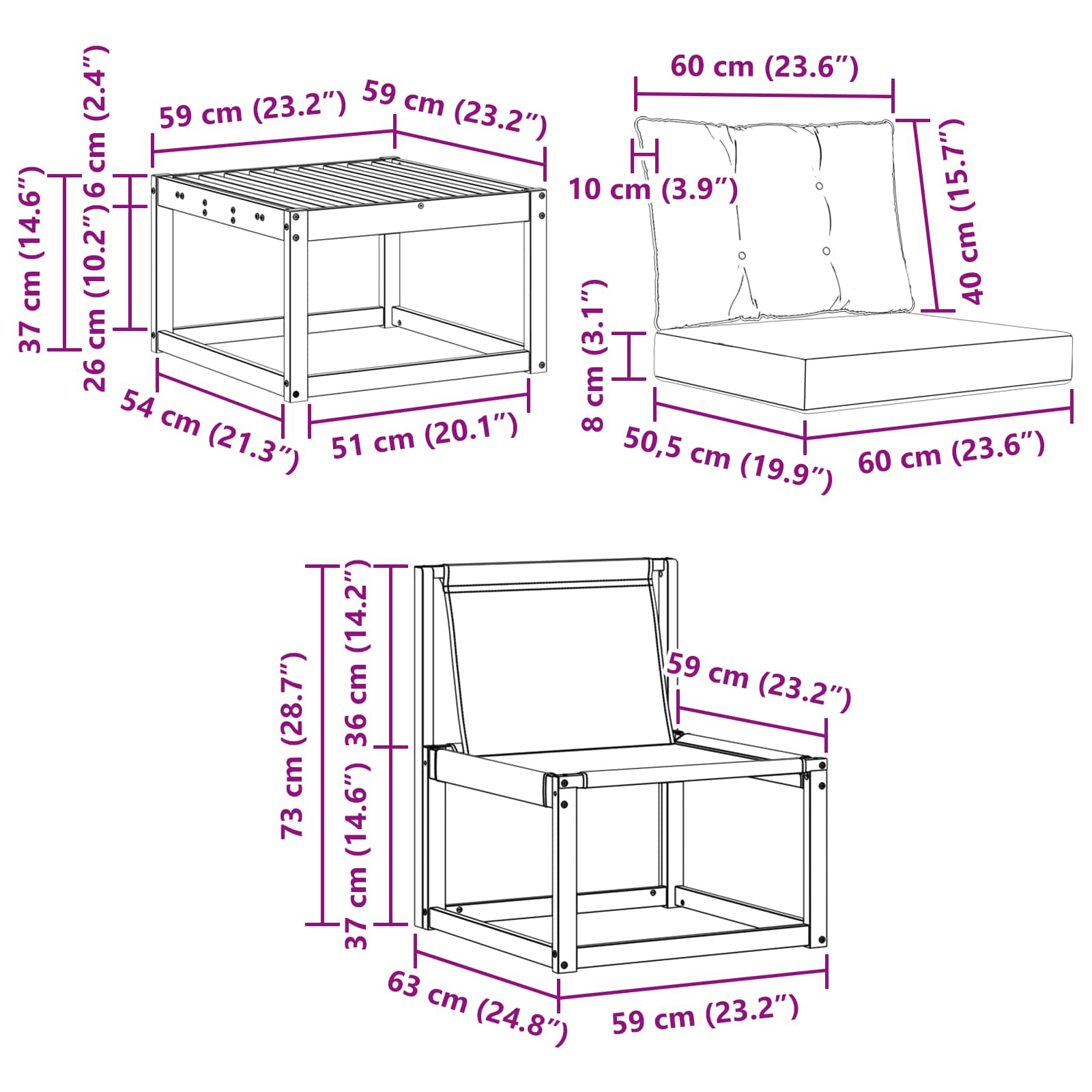 Outdoor-Sofagarnitur mit Kissen 8 pcs Natürlich und Schwarz
