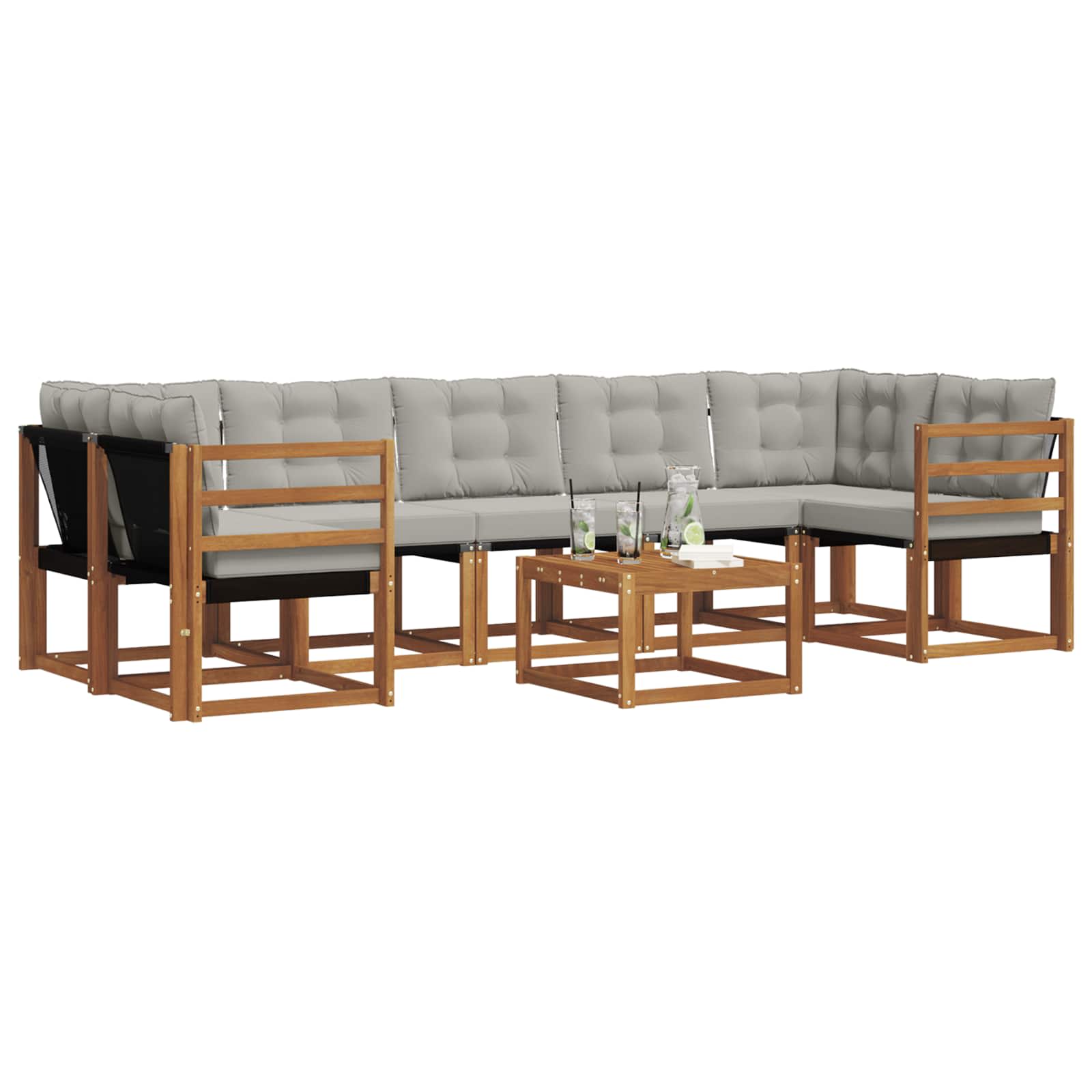 Outdoor-Sofagarnitur mit Kissen 8 pcs Natürlich und Hellgrau