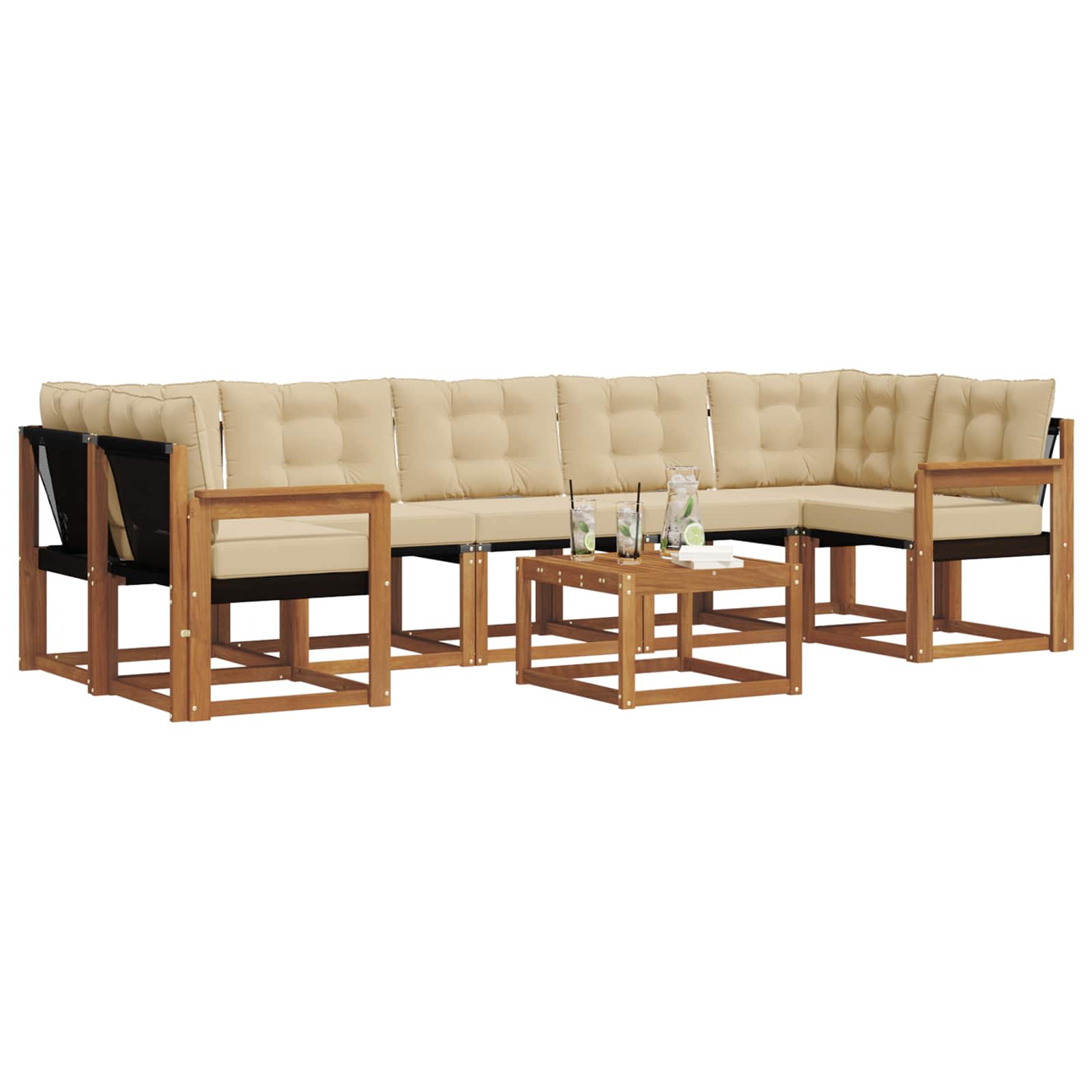 Outdoor-Sofagarnitur mit Kissen 8 pcs Natur und Beige