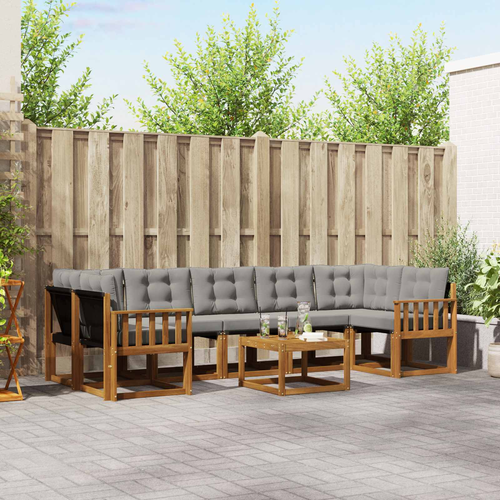 Outdoor-Sofagarnitur mit Kissen 8 pcs Natürlich und Hellgrau