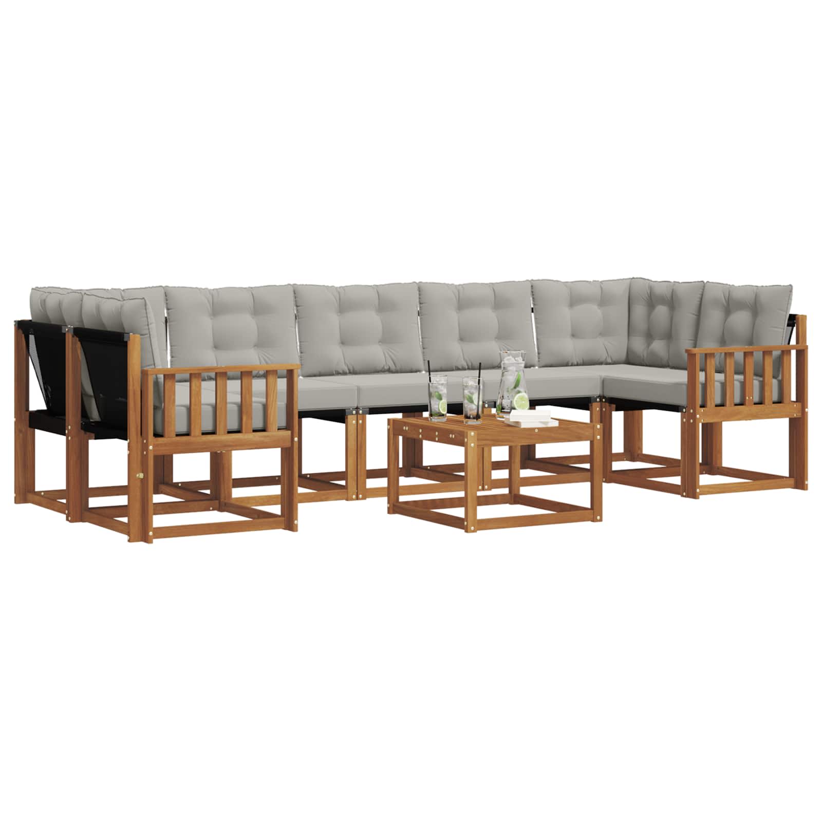 Outdoor-Sofagarnitur mit Kissen 8 pcs Natürlich und Hellgrau