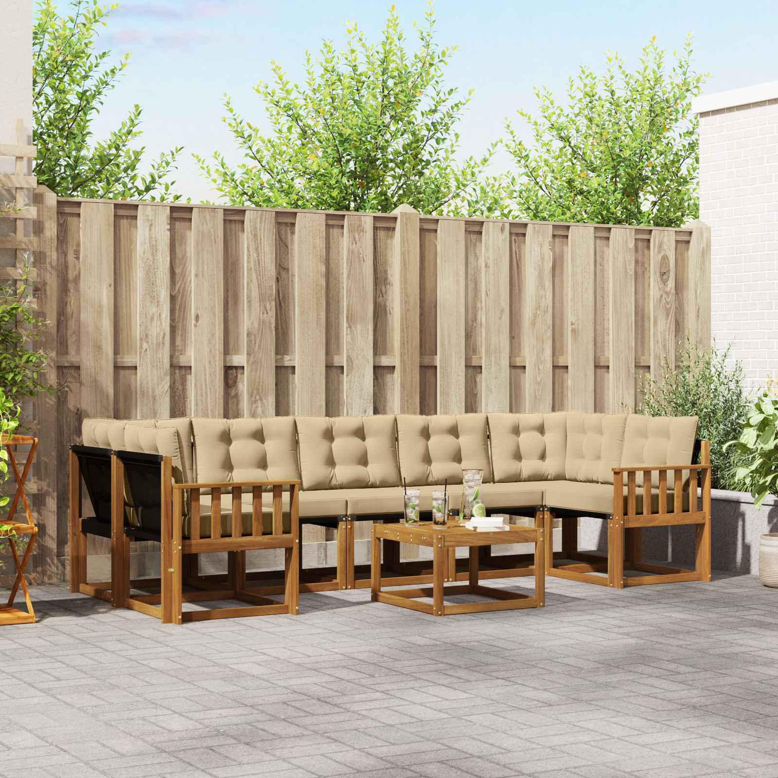 Outdoor-Sofagarnitur mit Kissen 8 pcs Natur und Beige