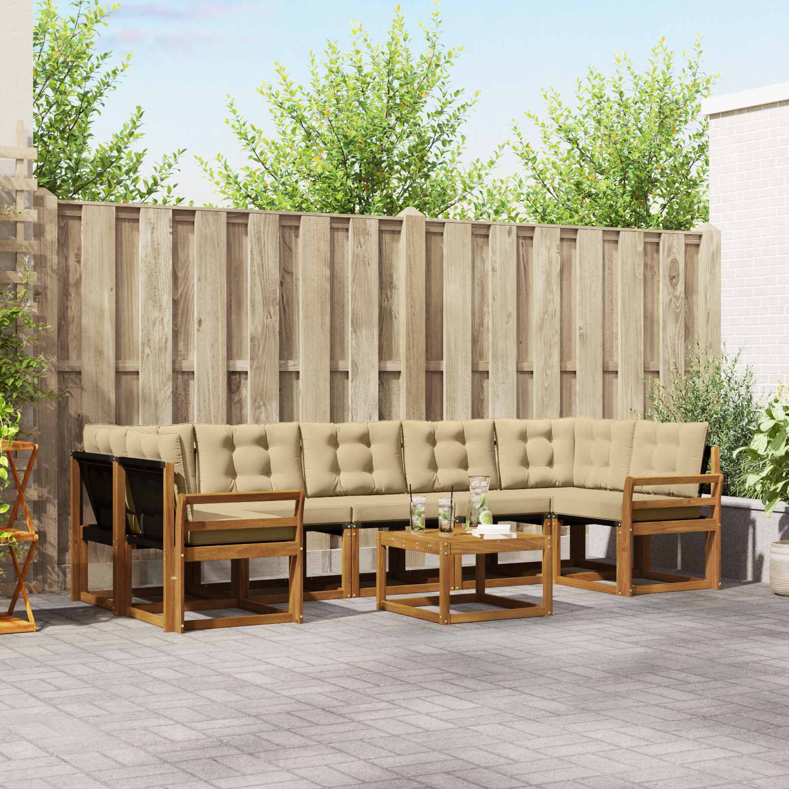 Outdoor-Sofagarnitur mit Kissen 8 pcs Natur und Beige