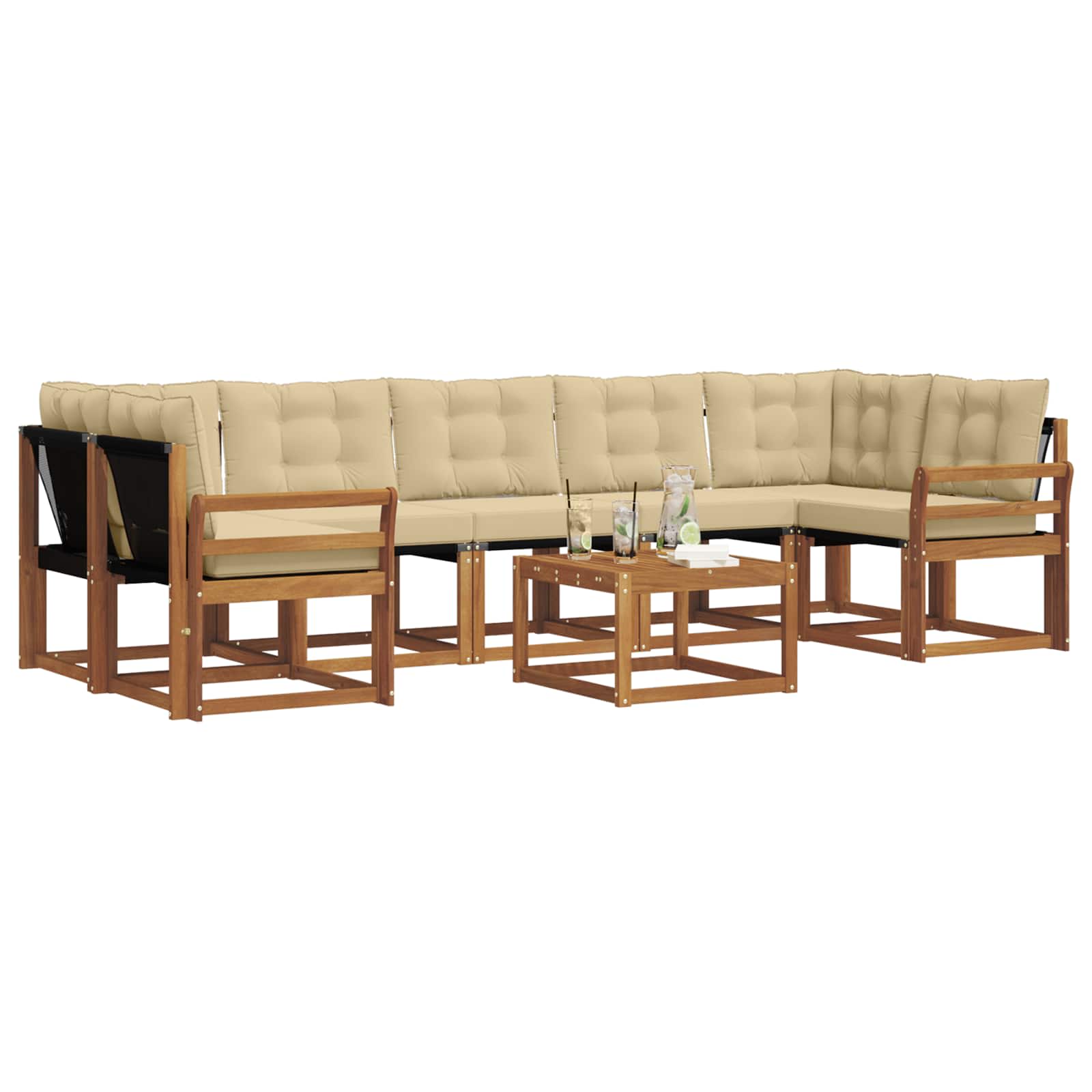 Outdoor-Sofagarnitur mit Kissen 8 pcs Natur und Beige