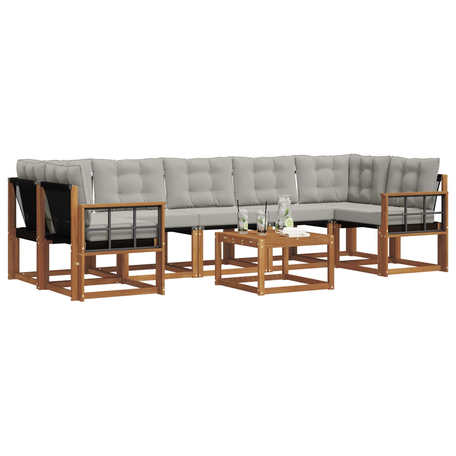 Outdoor-Sofagarnitur mit Kissen 8 pcs Natürlich und Hellgrau