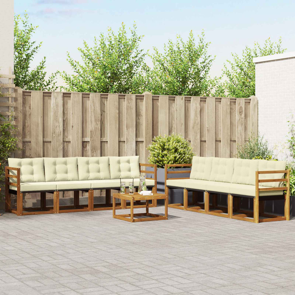 Outdoor-Sofagarnitur mit Kissen 9 pcs Natur und Creme