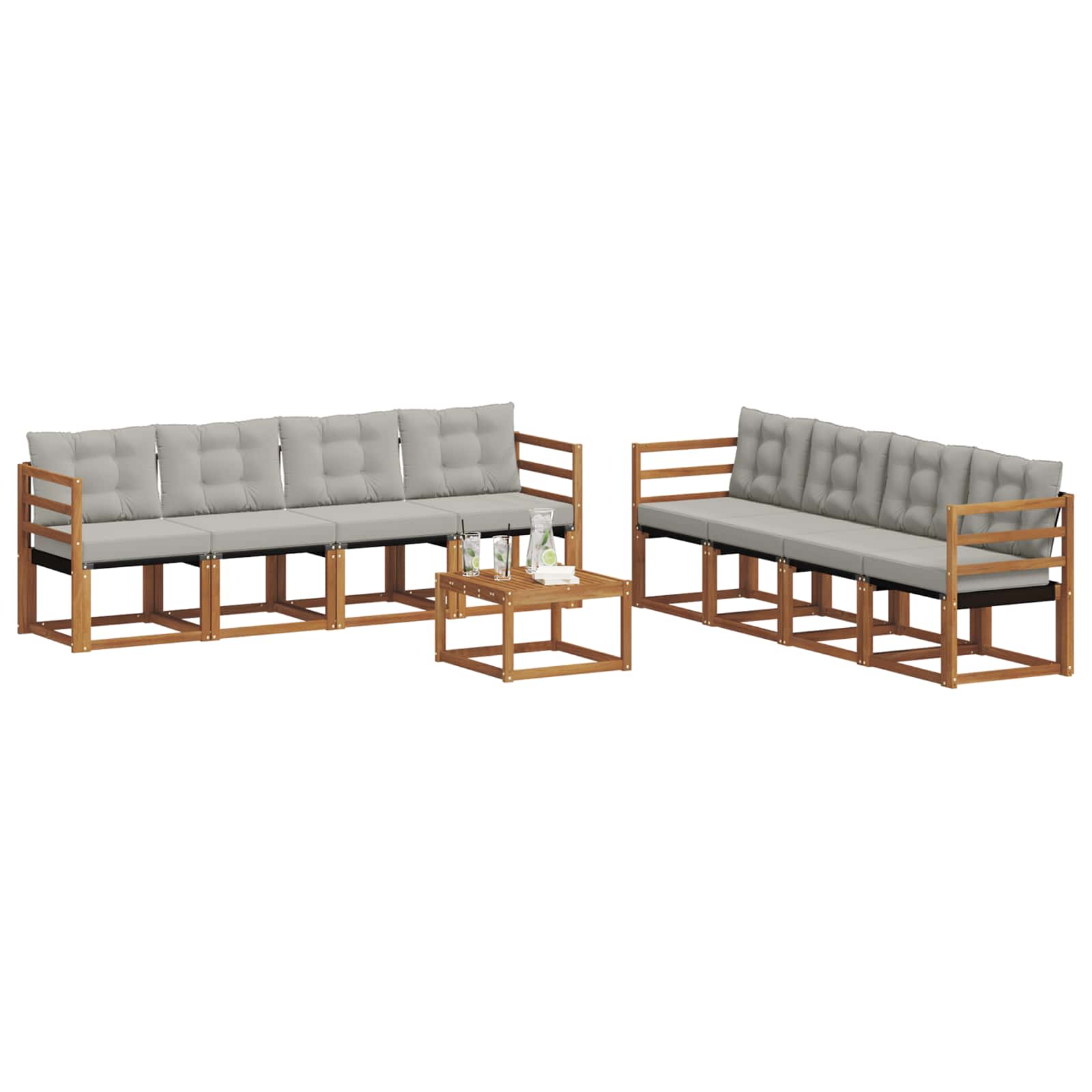 Outdoor-Sofagarnitur mit Kissen 9 pcs Natürlich und Hellgrau