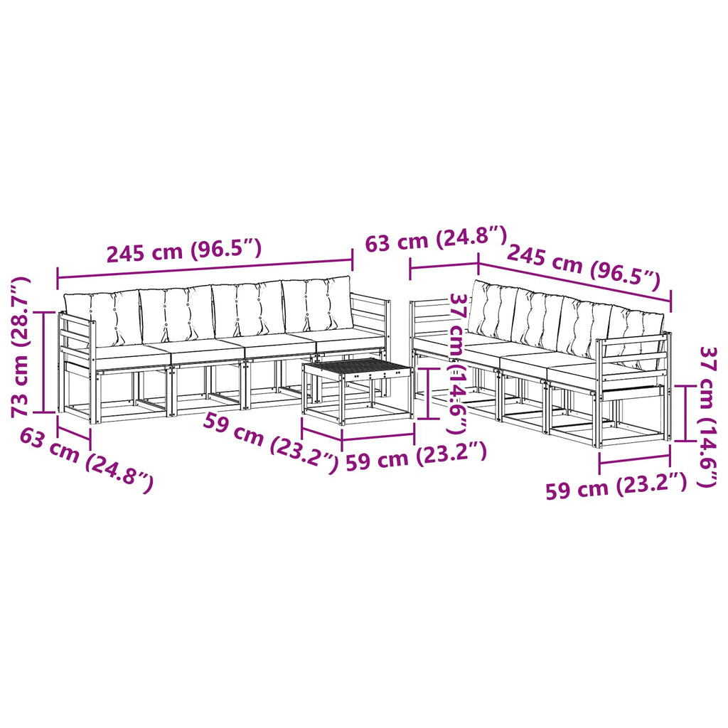 Outdoor-Sofagarnitur mit Kissen 9 pcs Natürlich und Hellgrau
