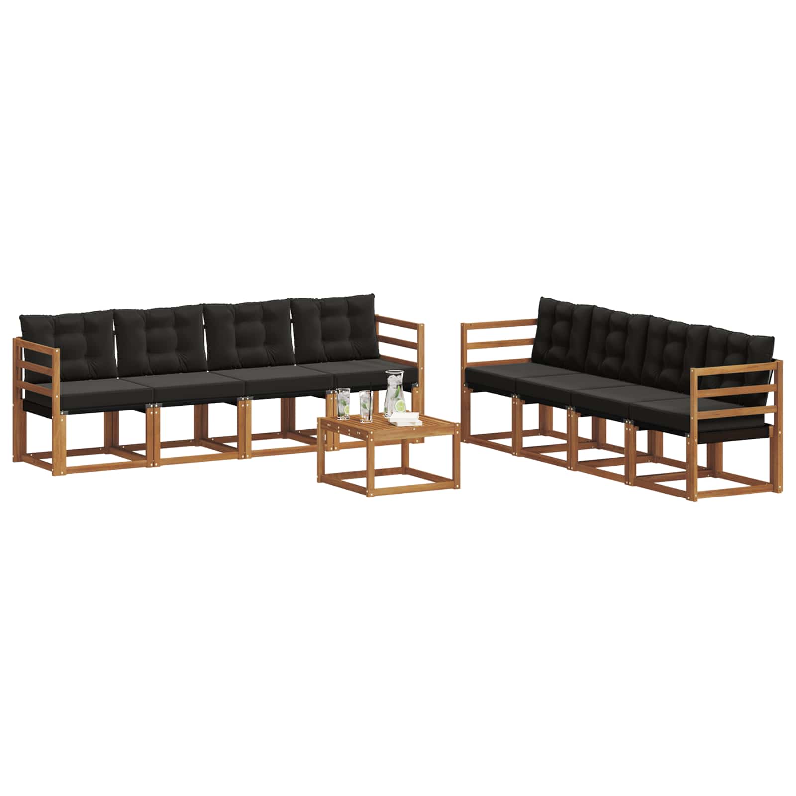 Outdoor-Sofagarnitur mit Kissen 9 pcs Natürlich und Schwarz