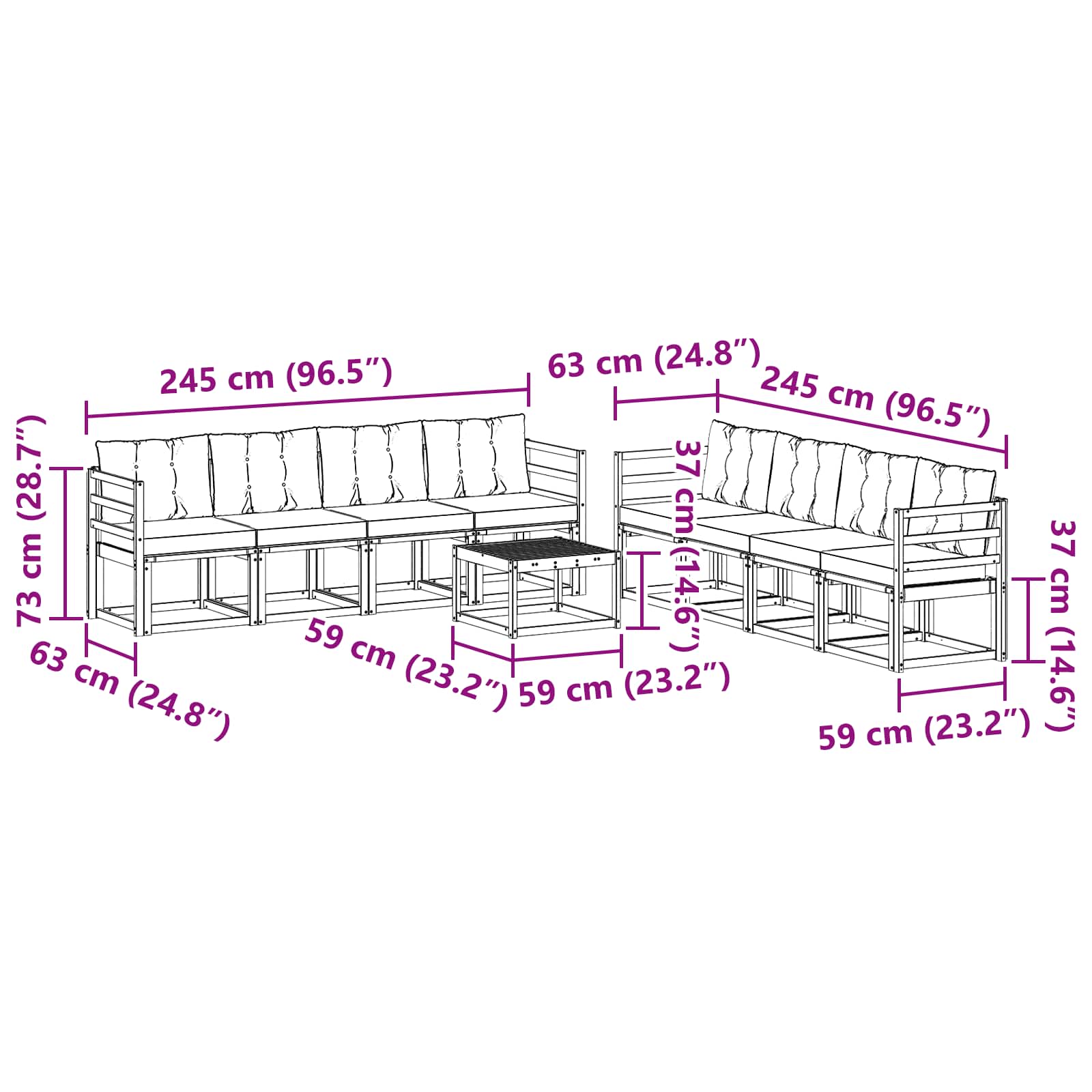 Outdoor-Sofagarnitur mit Kissen 9 pcs Natur und Beige