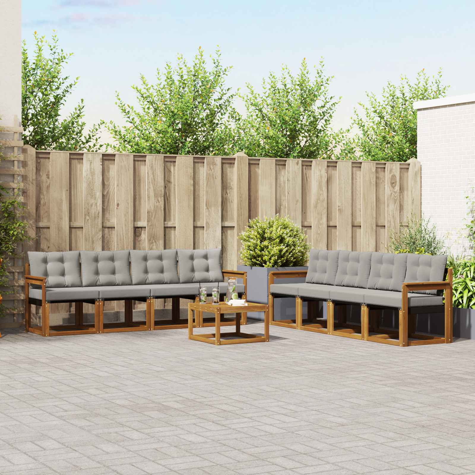 Outdoor-Sofagarnitur mit Kissen 9 pcs Natürlich und Hellgrau