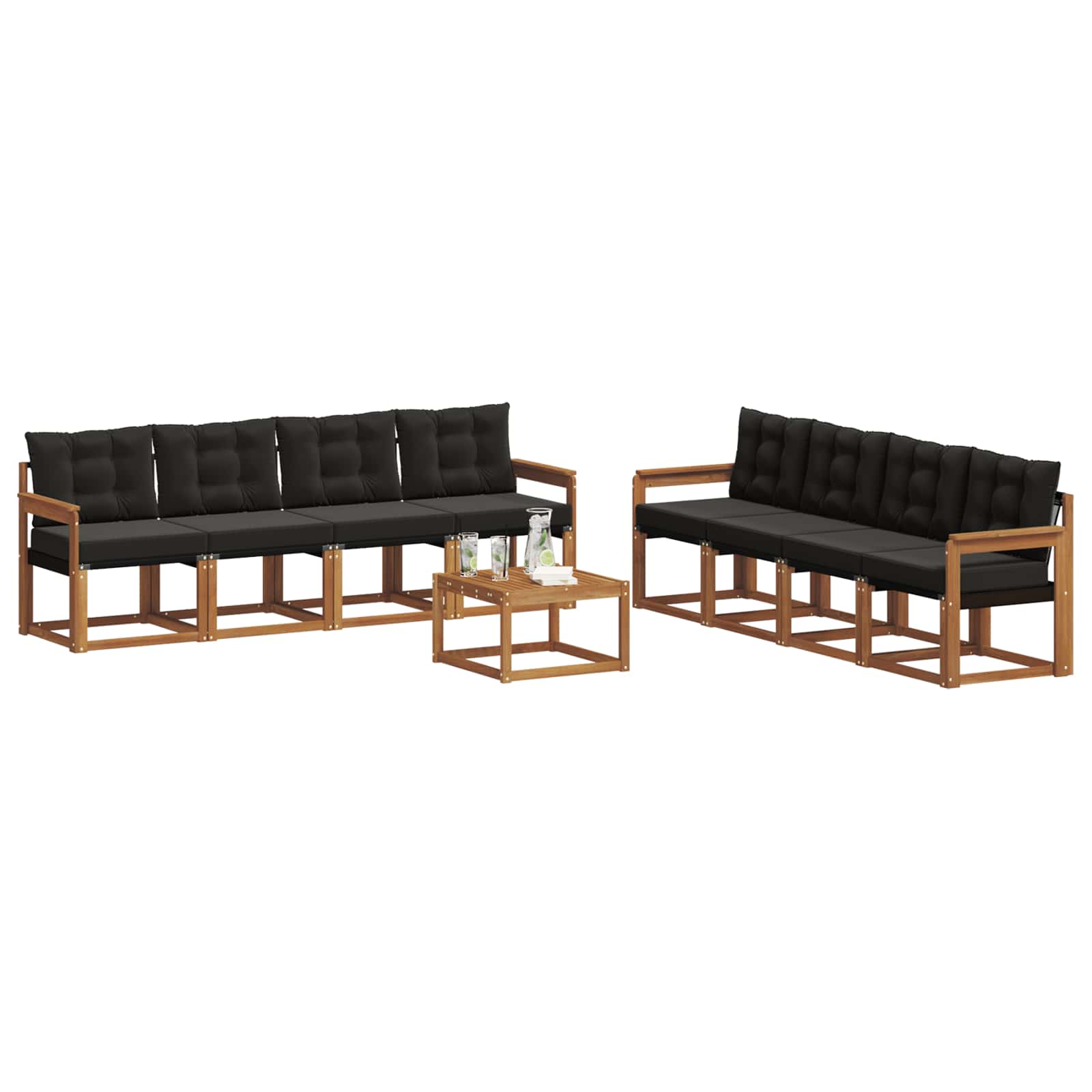 Outdoor-Sofagarnitur mit Kissen 9 pcs Natürlich und Schwarz