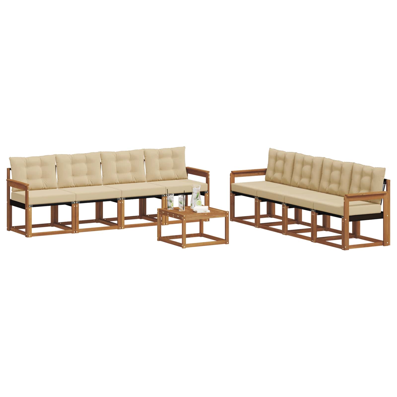 Outdoor-Sofagarnitur mit Kissen 9 pcs Natur und Beige