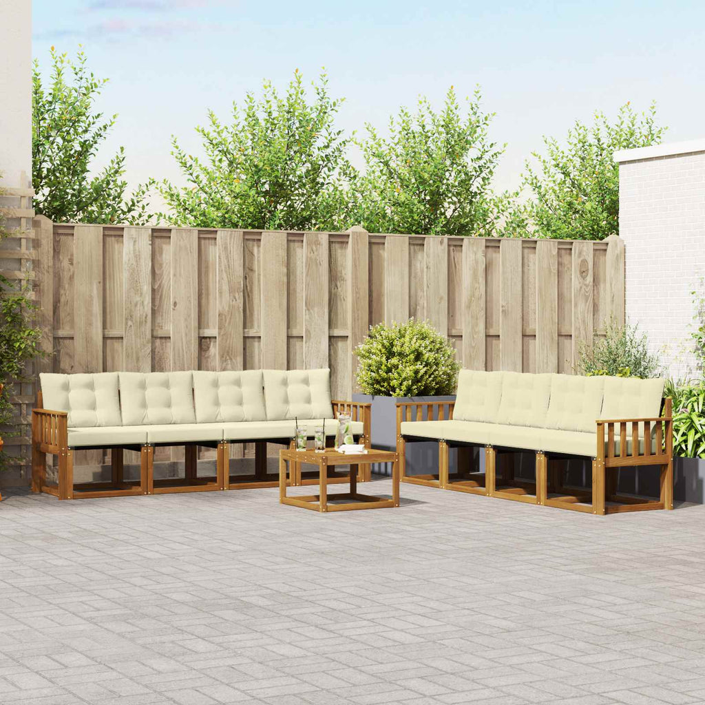 Outdoor-Sofagarnitur mit Kissen 9 pcs Natur und Creme