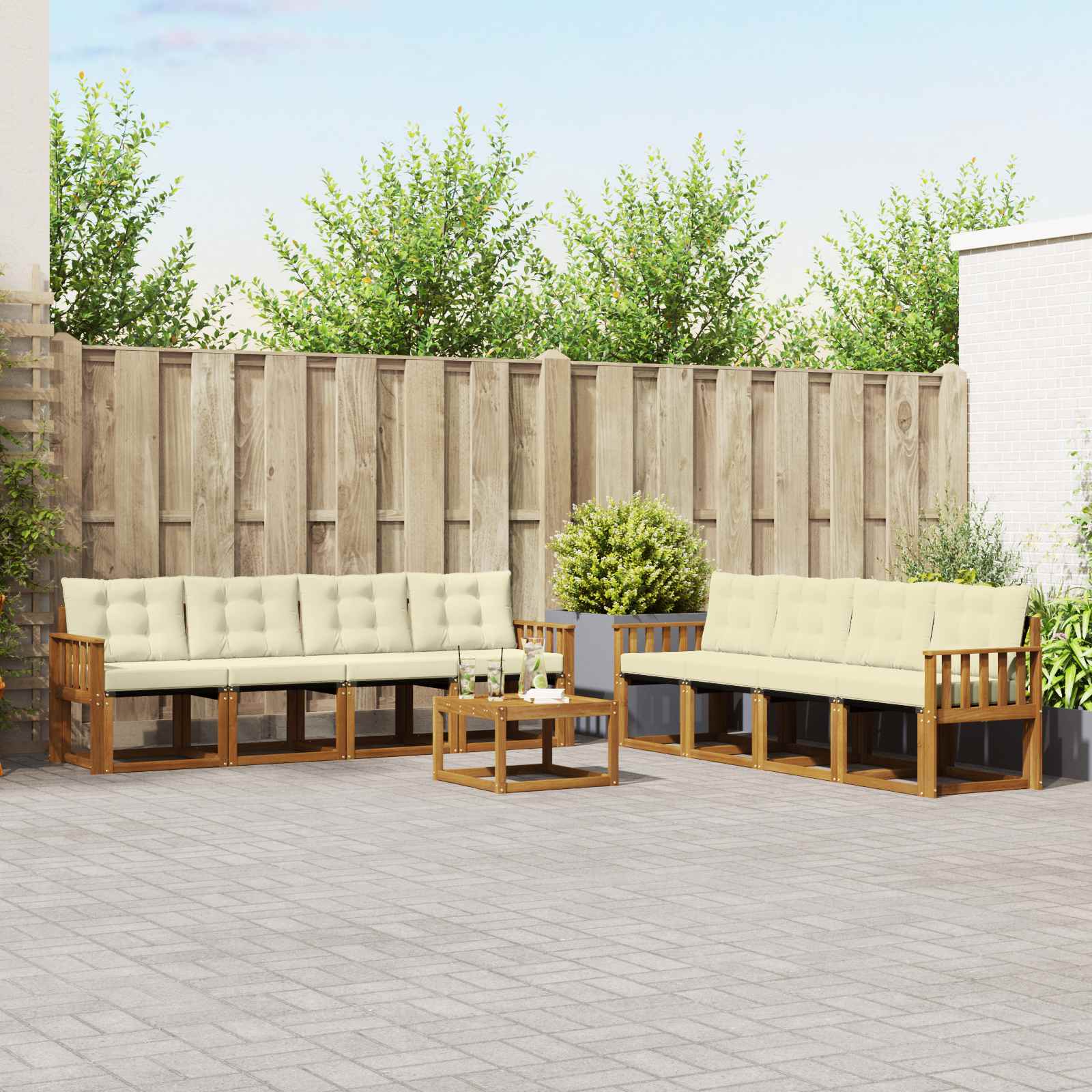 Outdoor-Sofagarnitur mit Kissen 9 pcs Natur und Creme