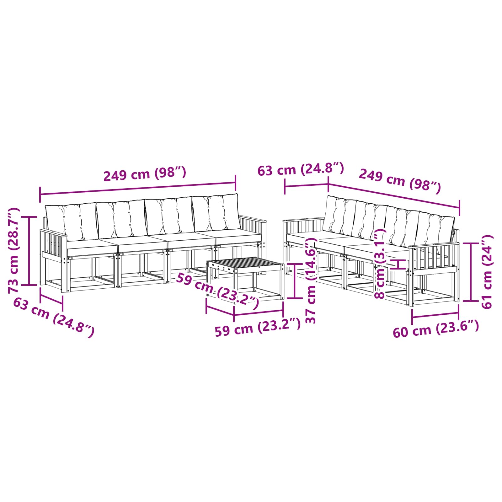 Outdoor-Sofagarnitur mit Kissen 9 pcs Natur und Creme