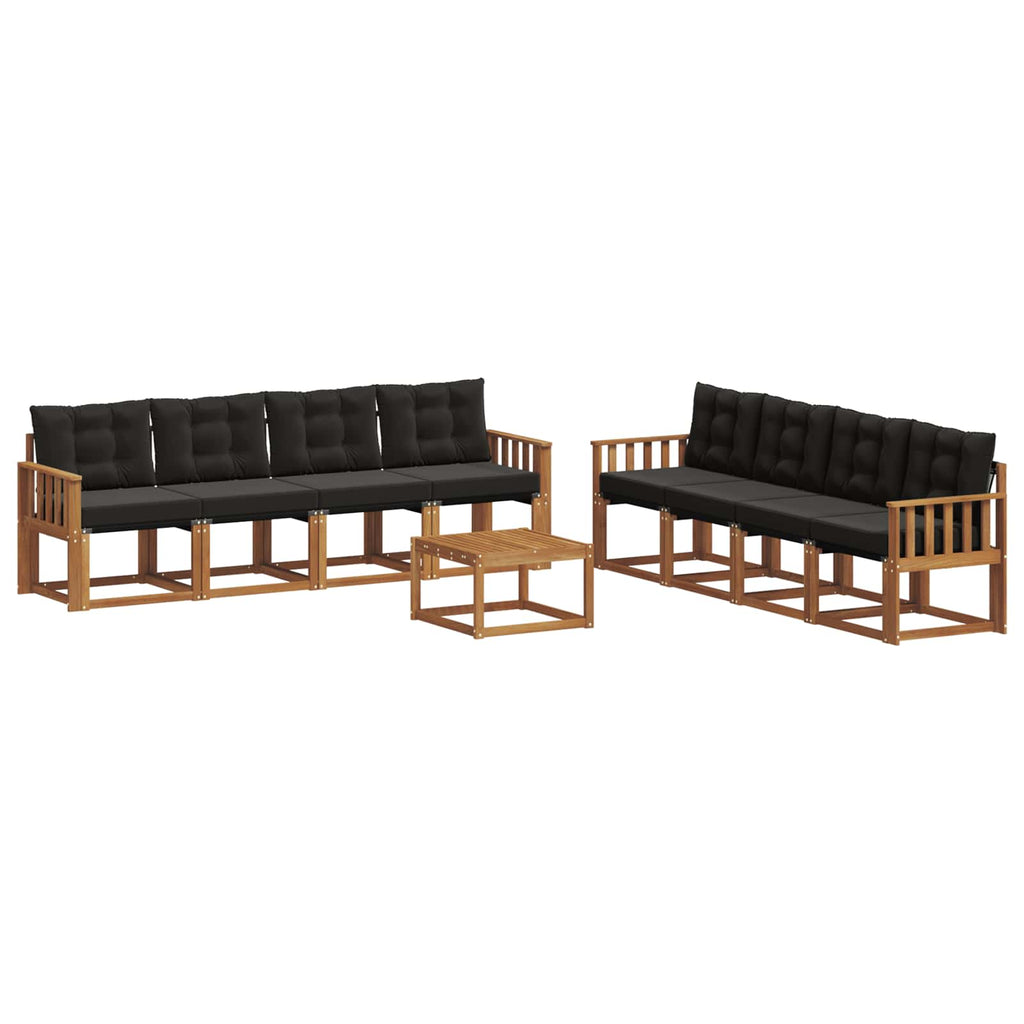 Outdoor-Sofagarnitur mit Kissen 9 pcs Natürlich und Schwarz