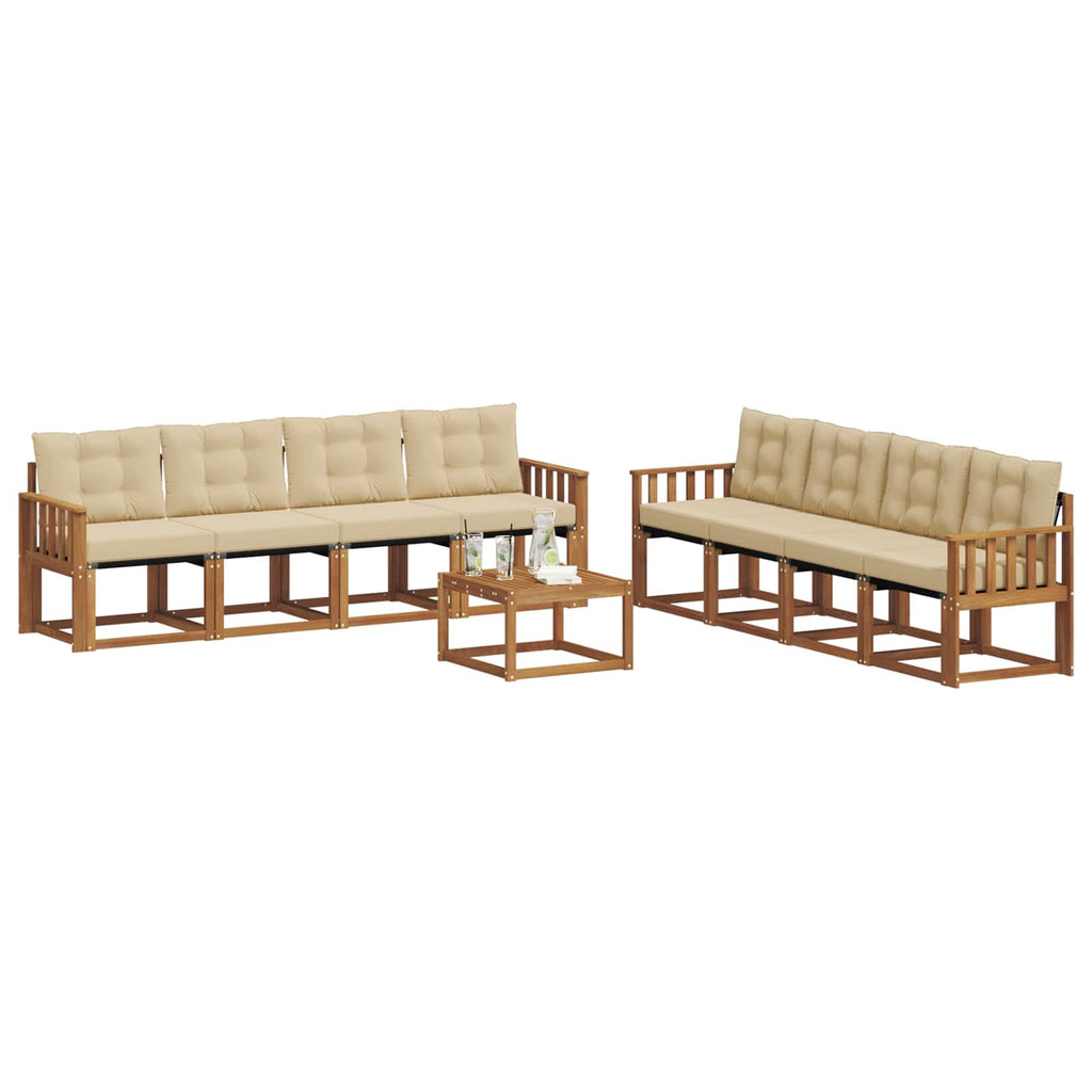 Outdoor-Sofagarnitur mit Kissen 9 pcs Natur und Beige
