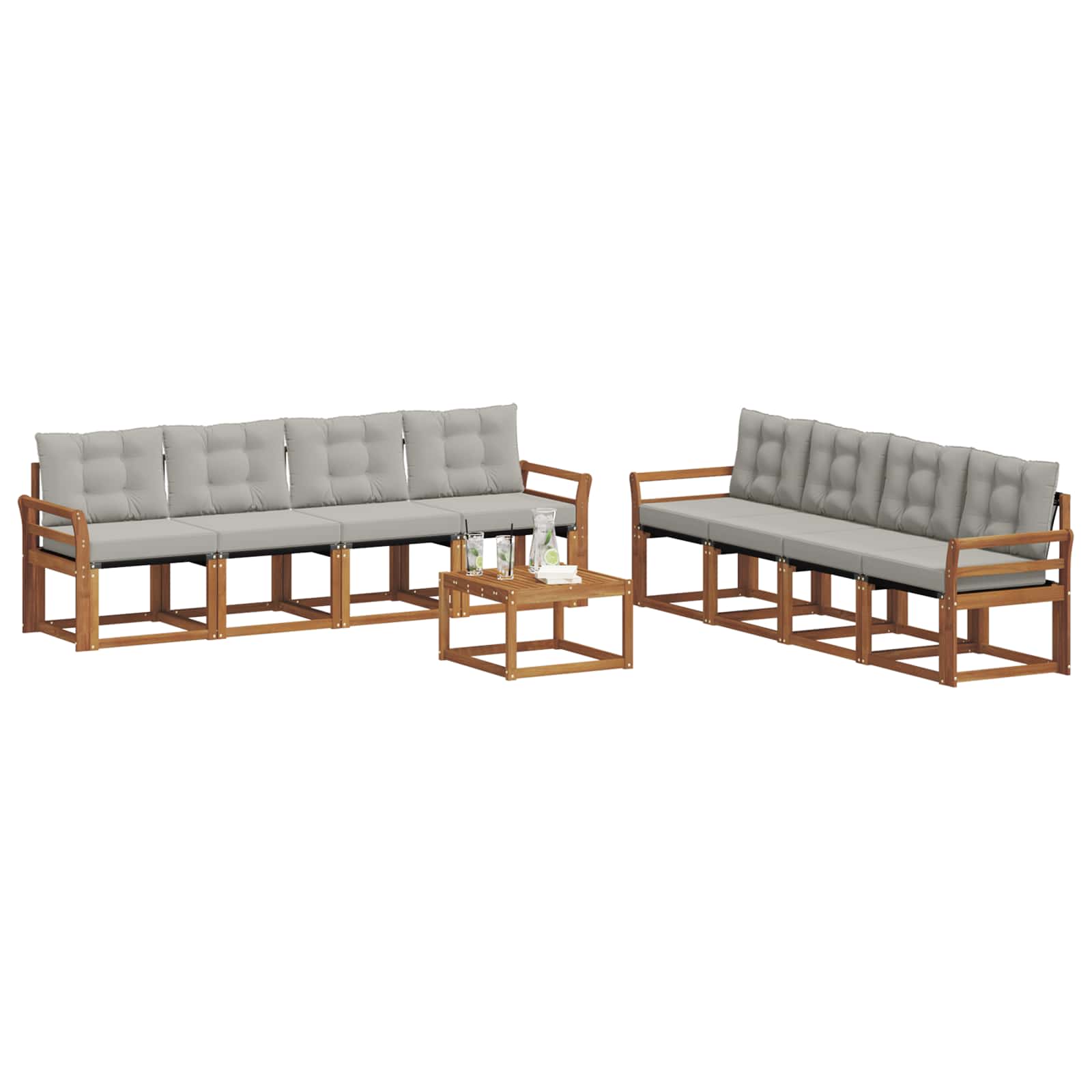 Outdoor-Sofagarnitur mit Kissen 9 pcs Natürlich und Hellgrau