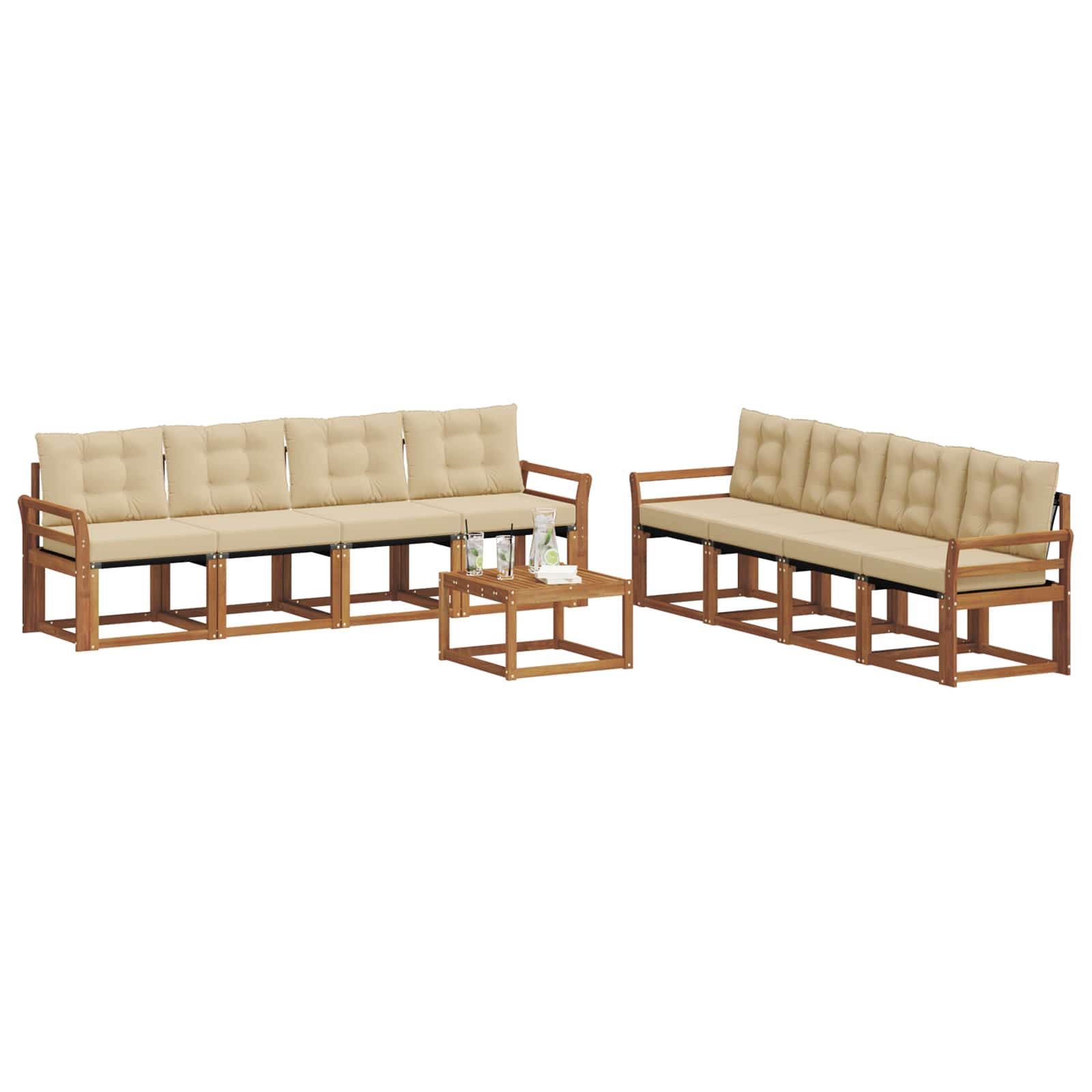 Outdoor-Sofagarnitur mit Kissen 9 pcs Natur und Beige