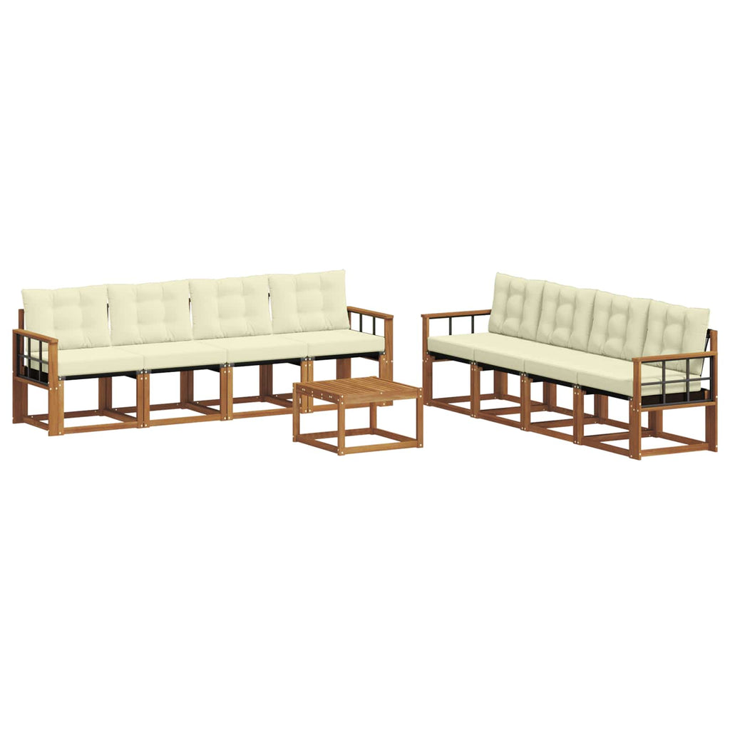 Outdoor-Sofagarnitur mit Kissen 9 pcs Natur und Creme