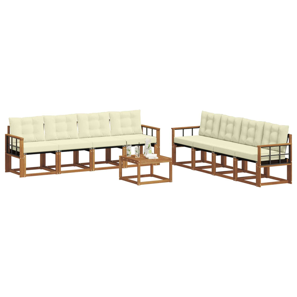 Outdoor-Sofagarnitur mit Kissen 9 pcs Natur und Creme
