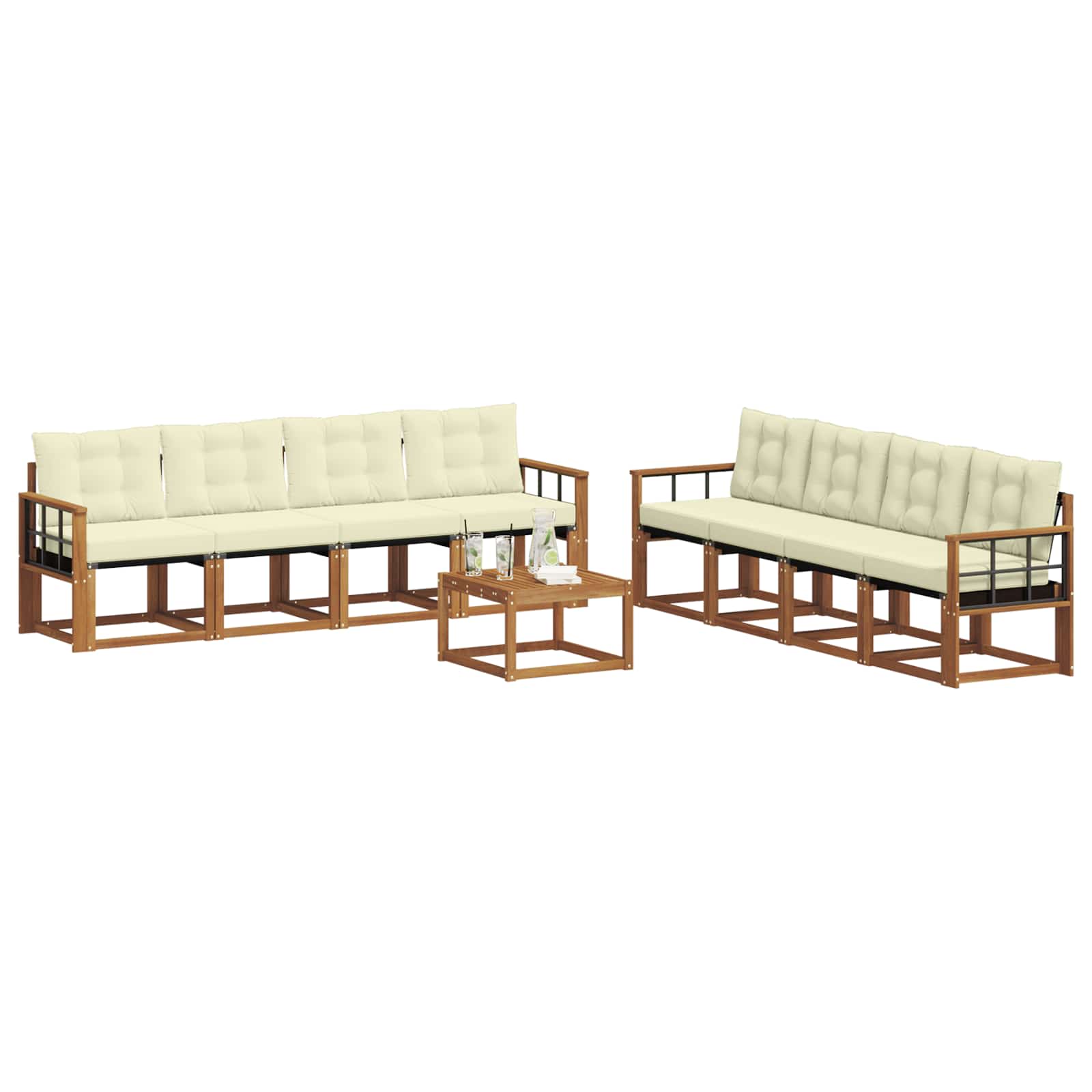 Outdoor-Sofagarnitur mit Kissen 9 pcs Natur und Creme