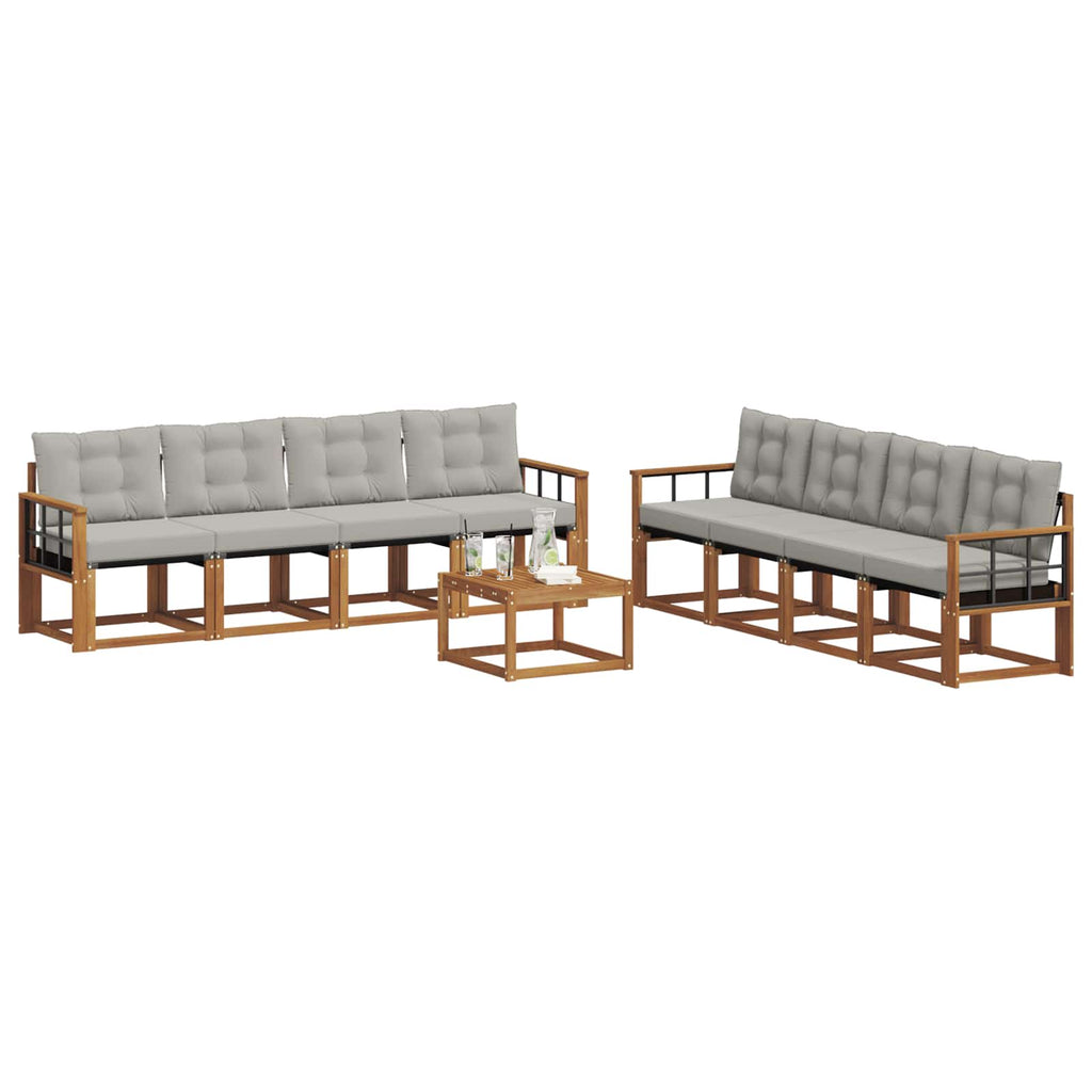 Outdoor-Sofagarnitur mit Kissen 9 pcs Natürlich und Hellgrau