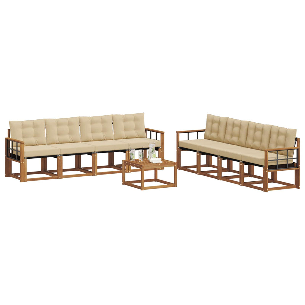 Outdoor-Sofagarnitur mit Kissen 9 pcs Natur und Beige