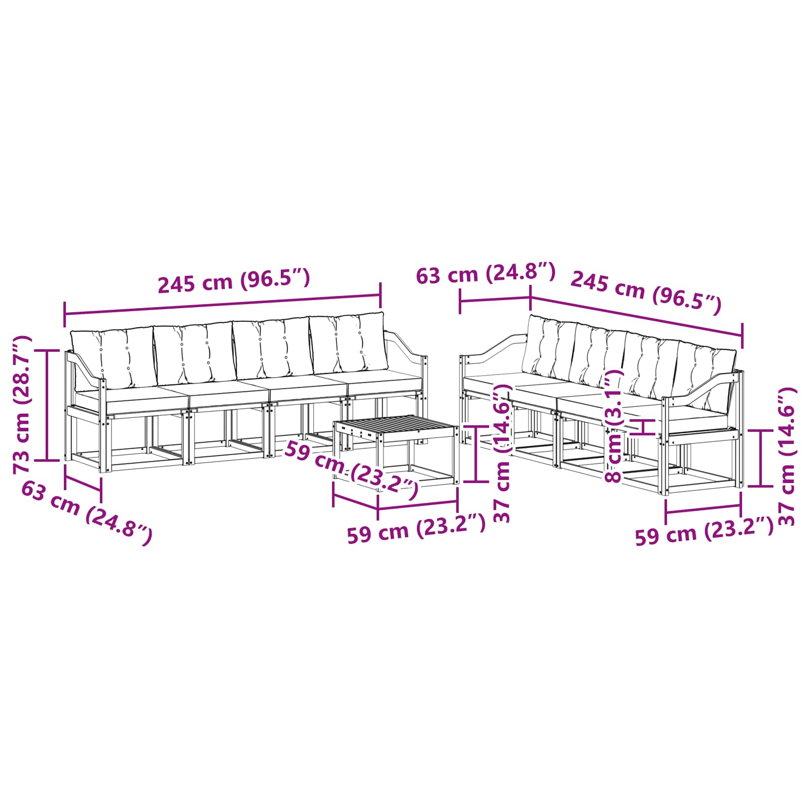Outdoor-Sofagarnitur mit Kissen 9 pcs Natur und Creme