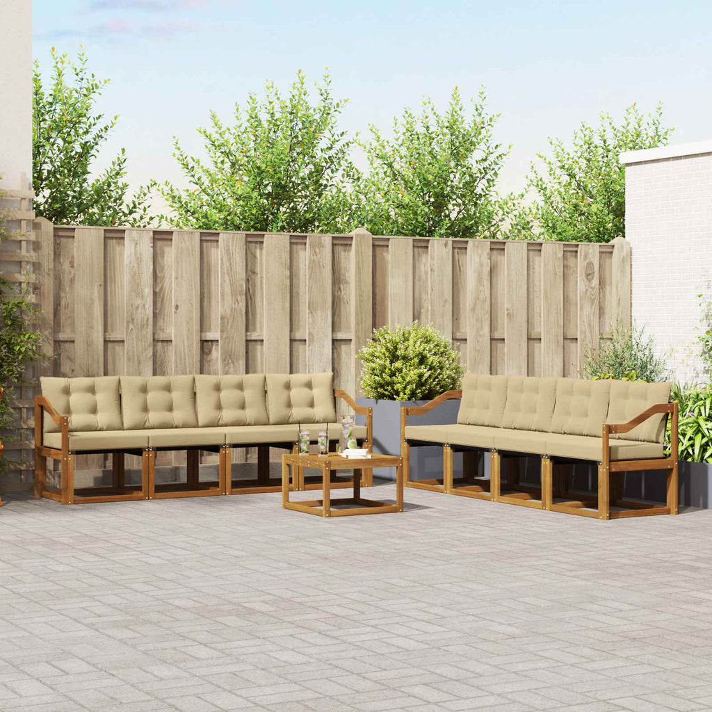 Outdoor-Sofagarnitur mit Kissen 9 pcs Natur und Beige