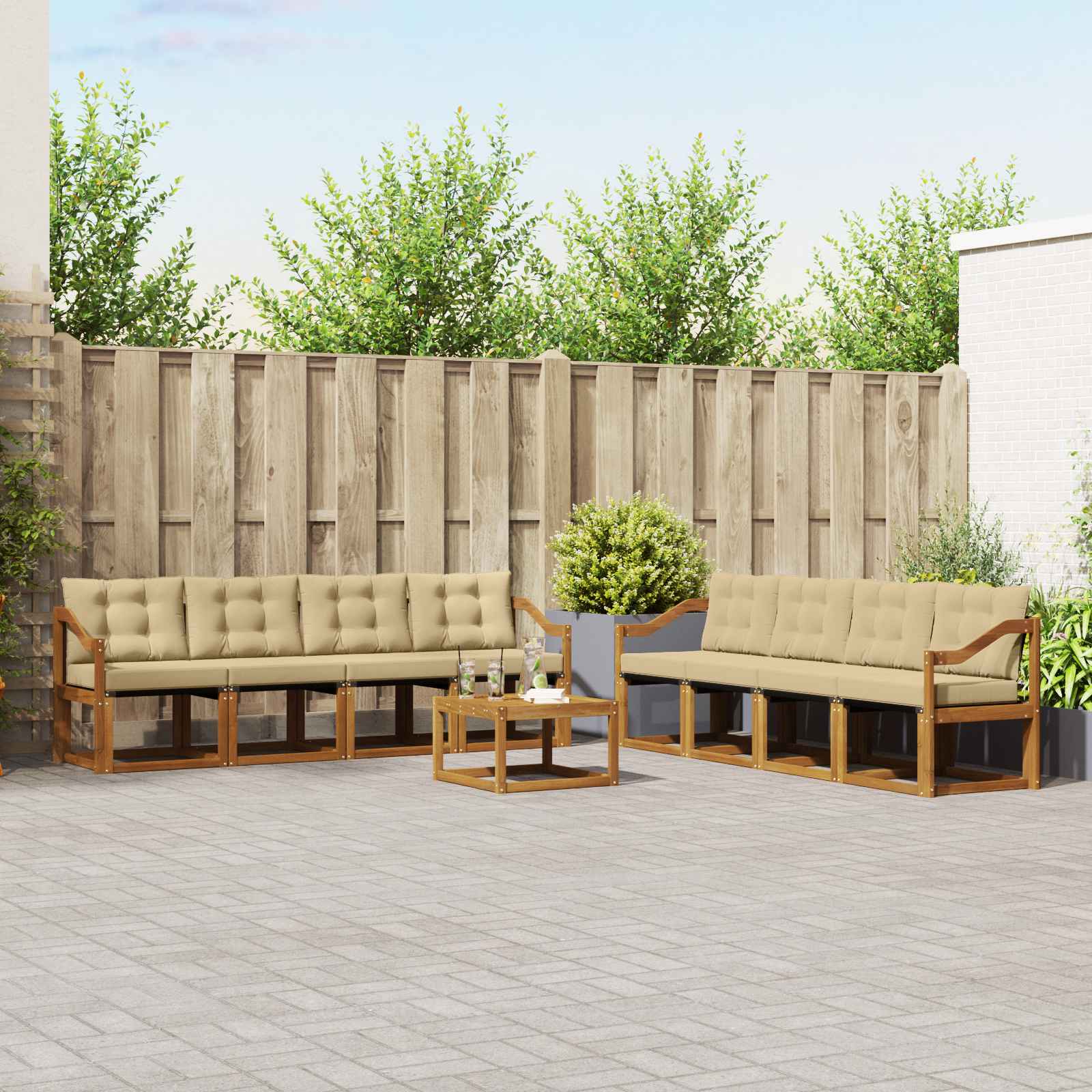 Outdoor-Sofagarnitur mit Kissen 9 pcs Natur und Beige