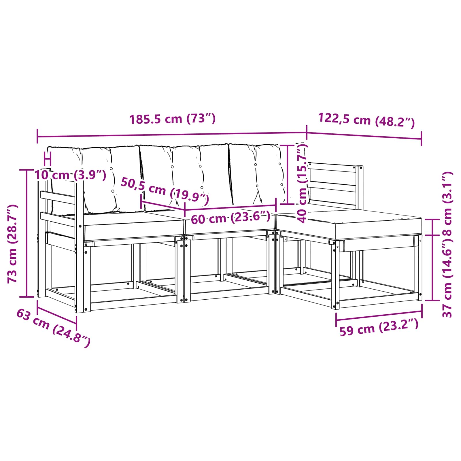 Outdoor-Sofagarnitur mit Kissen 4 pcs Natürlich und Hellgrau