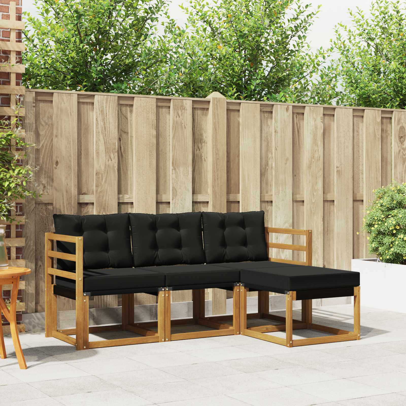 Outdoor-Sofagarnitur mit Kissen 4 pcs Natürlich und Schwarz